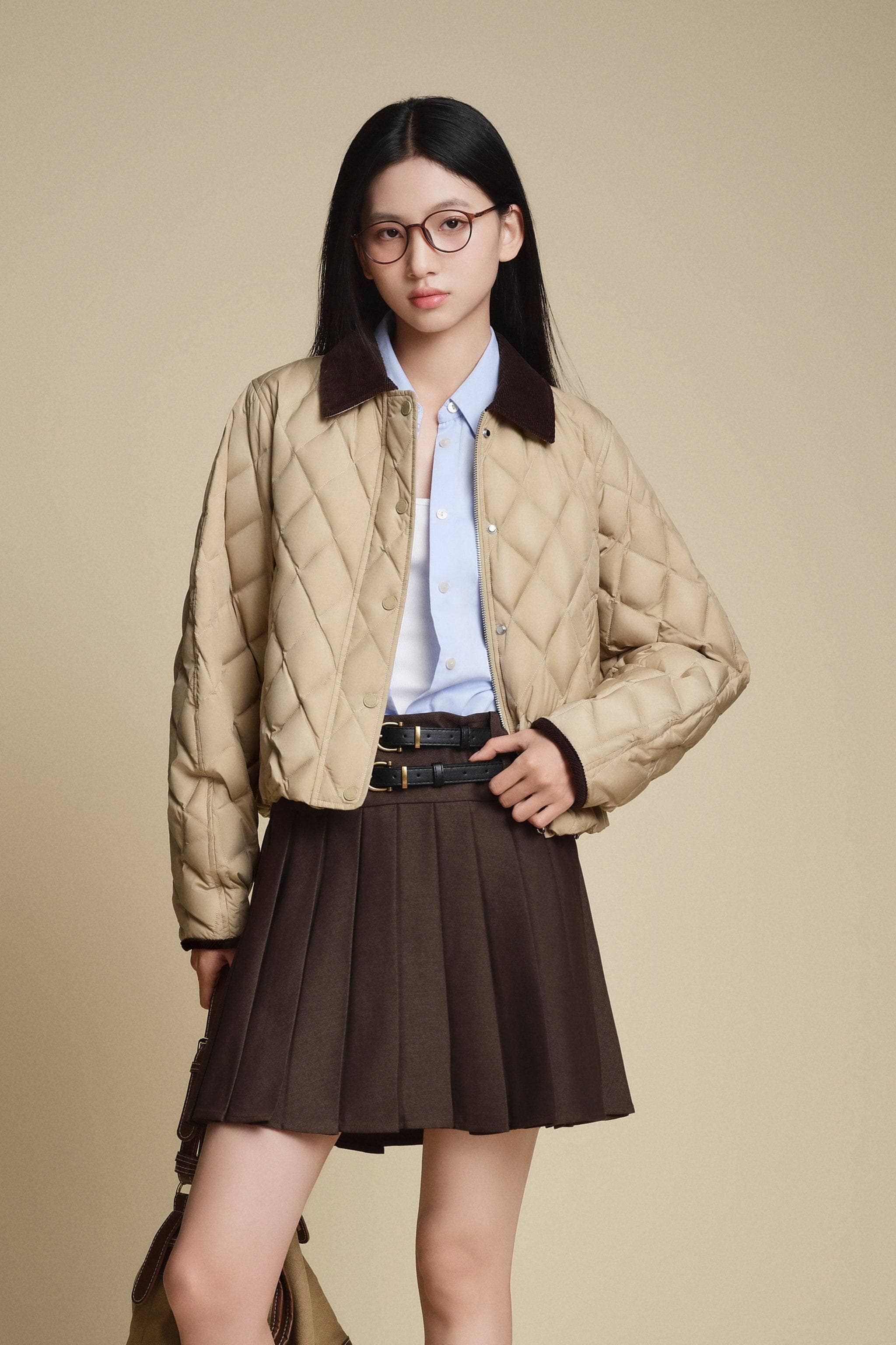 BOSIDENG 2025 Women's Cropped Quilted Barn Down Jacket Khaki Sands / 4