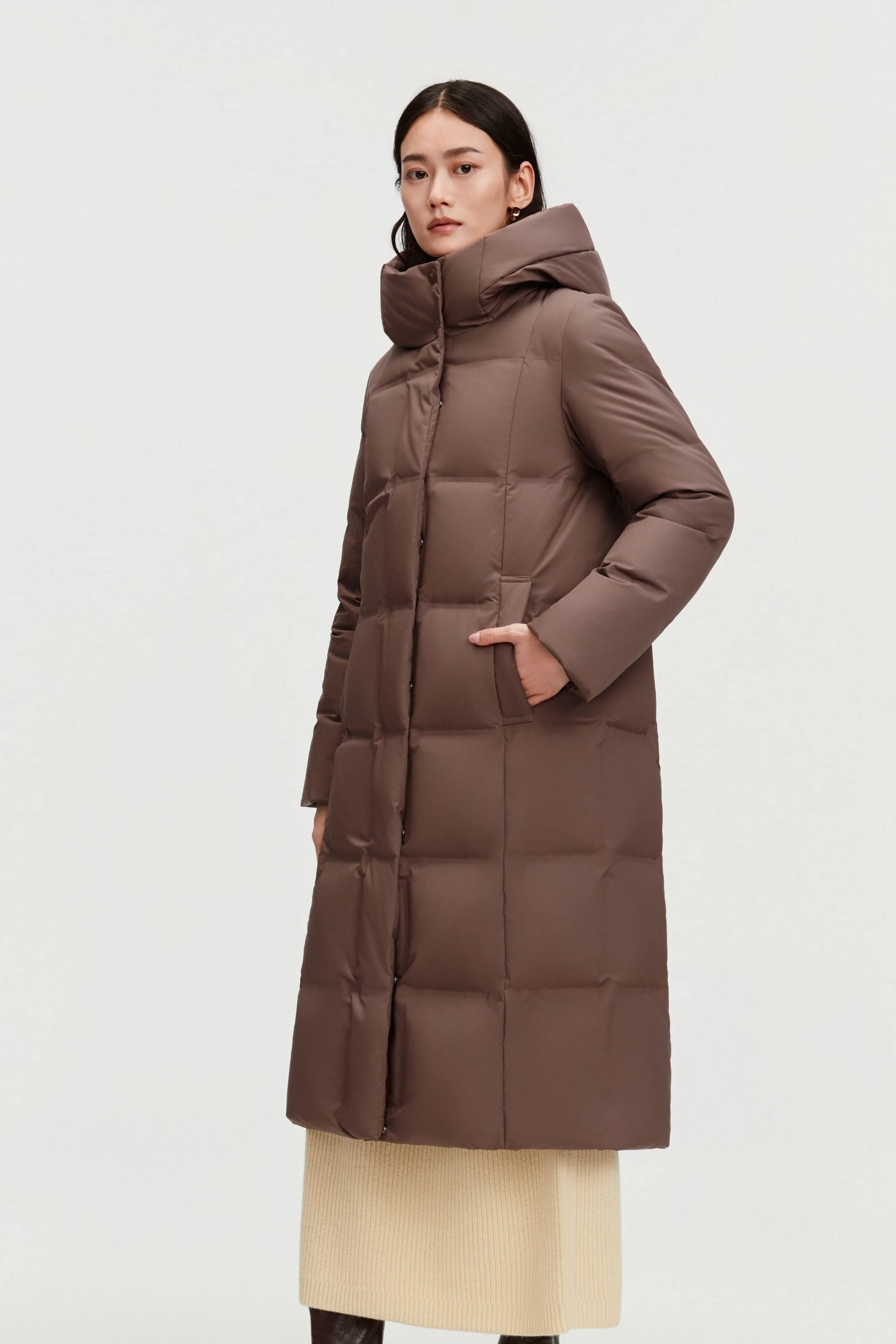 BOSIDENG 2025 Women's Business Classic Long Quilted Goose Down Jacket 174 Jacket Latte / 4