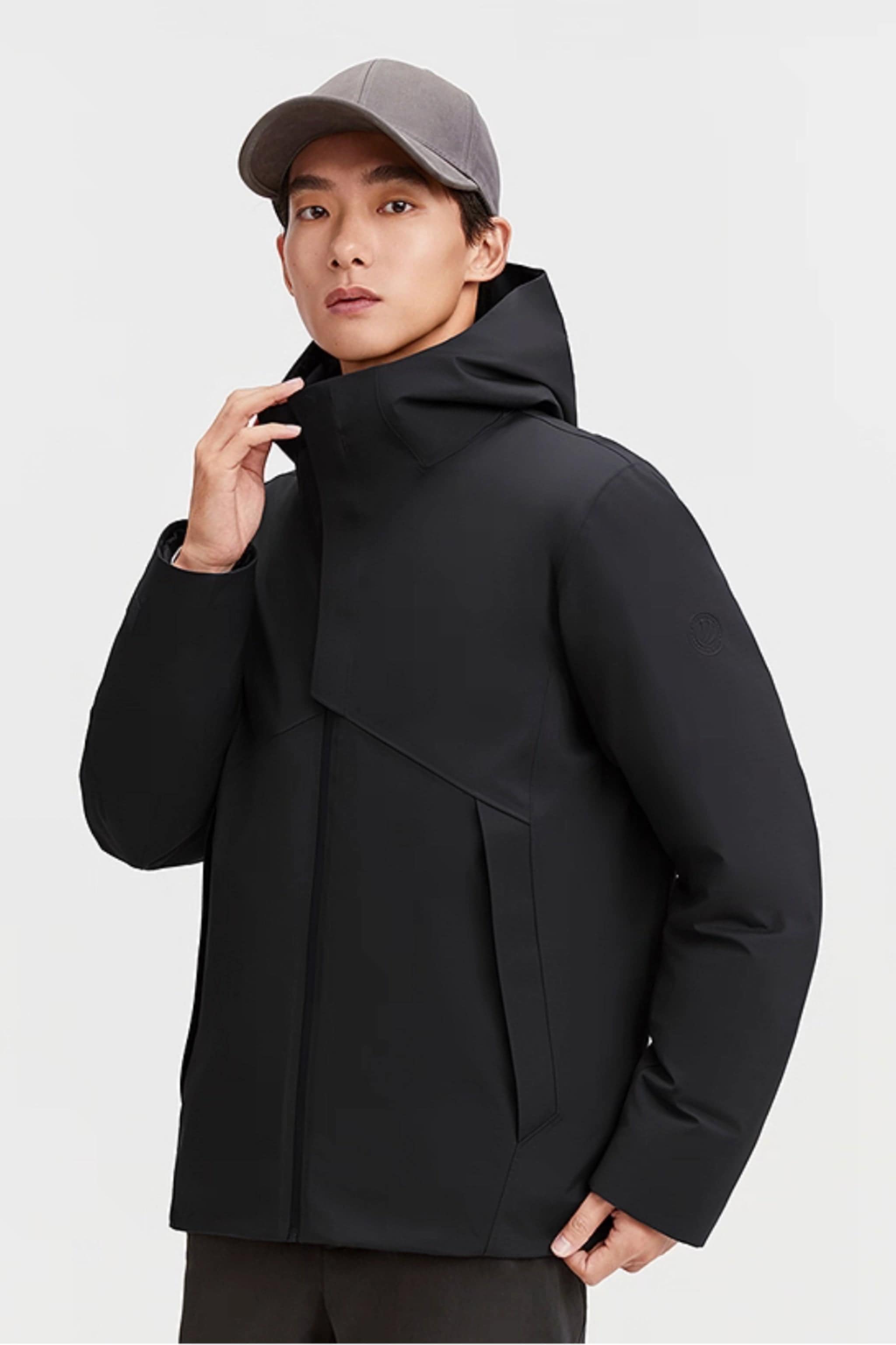 Men's Hooded 3 in 1 Goose Down Jacket 215 — versatile three-in-one jacket transitions seamlessly from city commutes in Black, sizes XS–XXXL; water-resistant, windproof