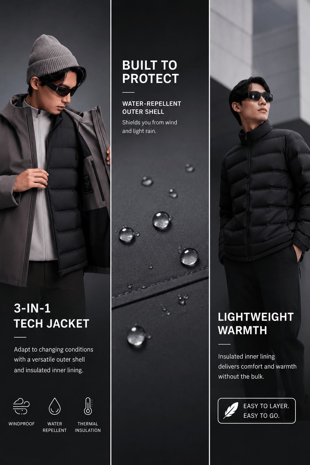 Men's Hooded 3 in 1 Goose Down Jacket 215