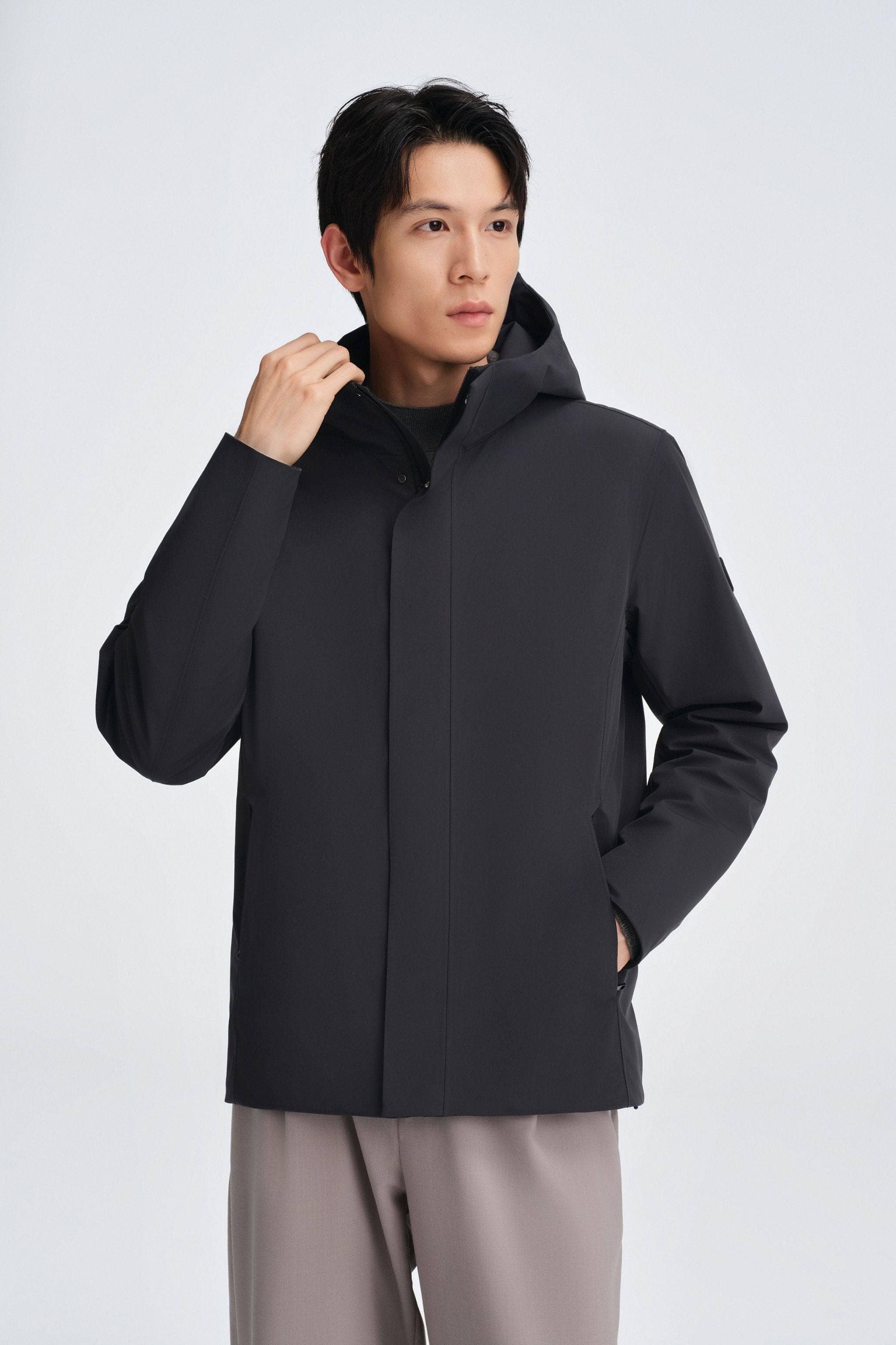 BOSIDENG 2025 Men's Short Length Goose Down Business Jacket With Detachable Hood