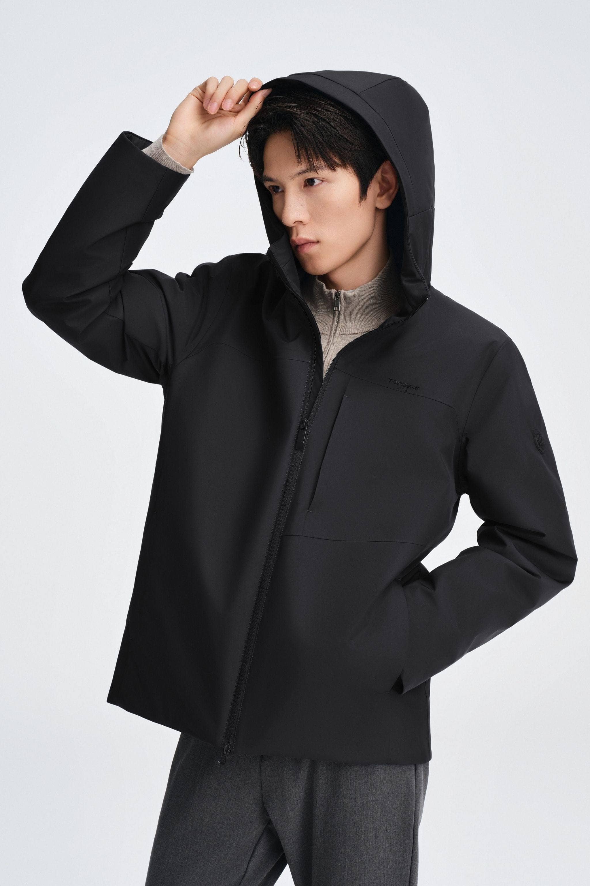 BOSIDENG 2025 Men's Short Length Goose Down Business Jacket With Hood
