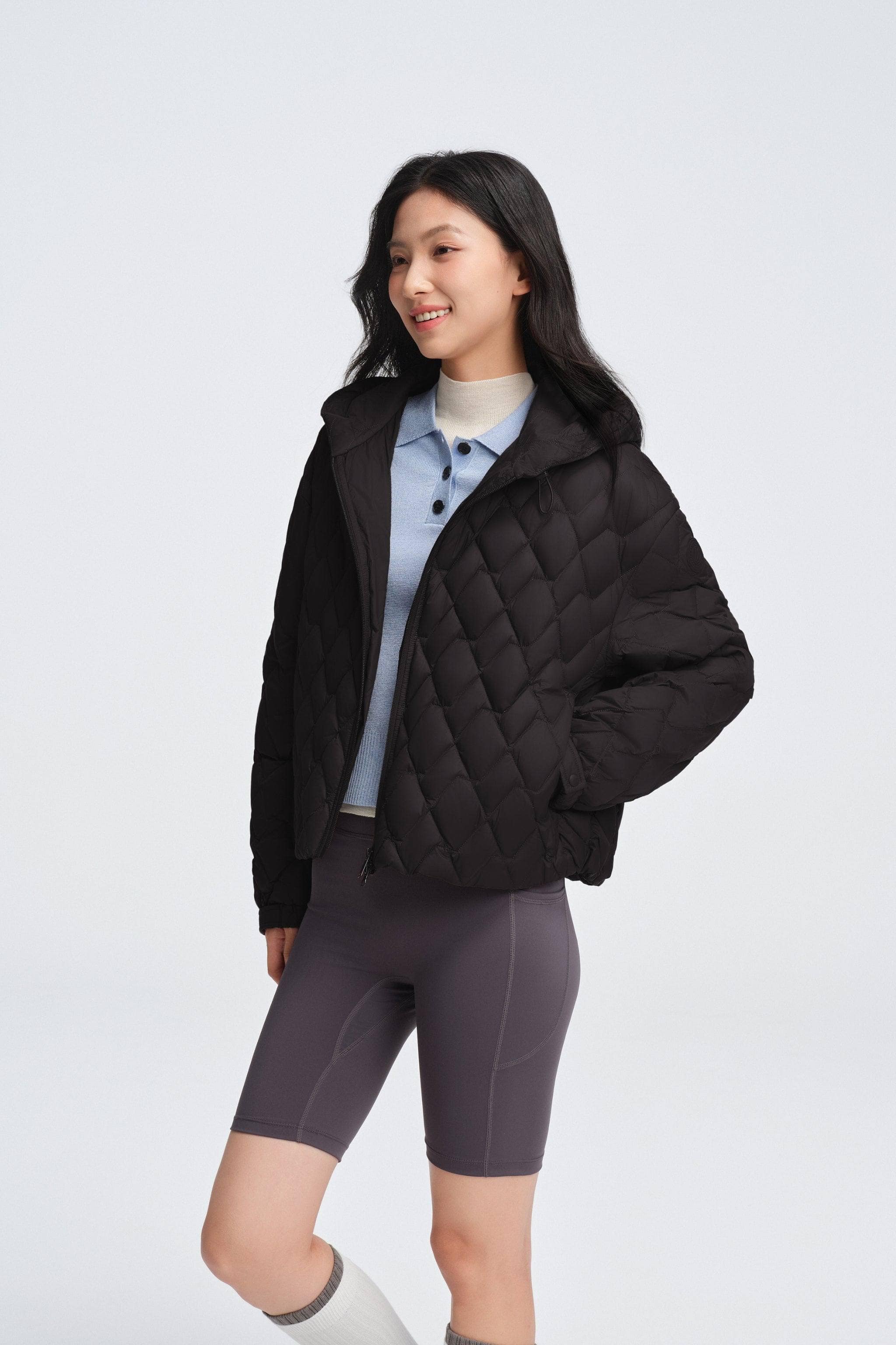 Women's Artist Quilting Down Jacket With Hood — hooded jacket features houndstooth-inspired quilting — view 11