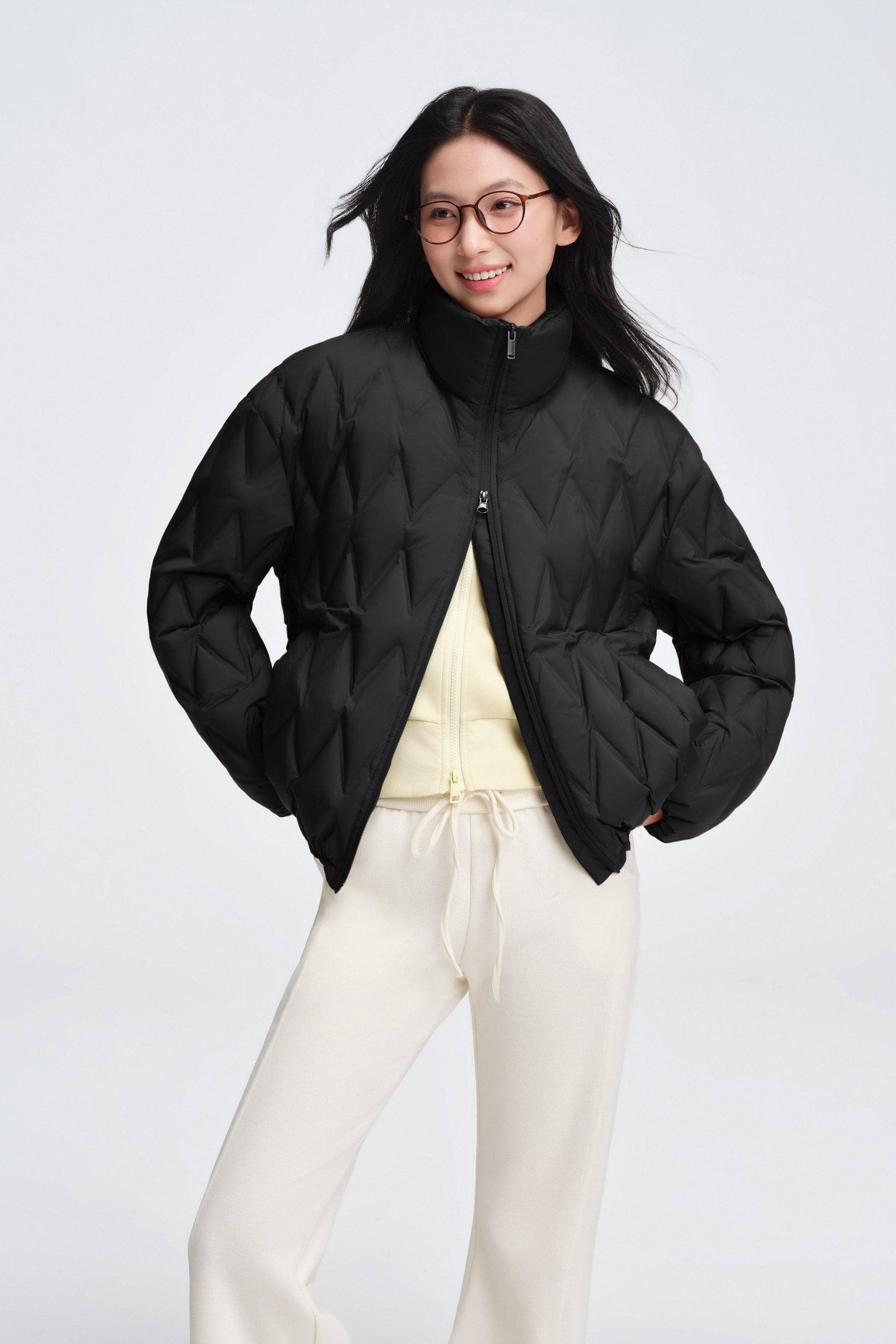 BOSIDENG 2025 Women's Standing Collar Bonded Quilting Down Jacket Jacket Midnight Sky / 4