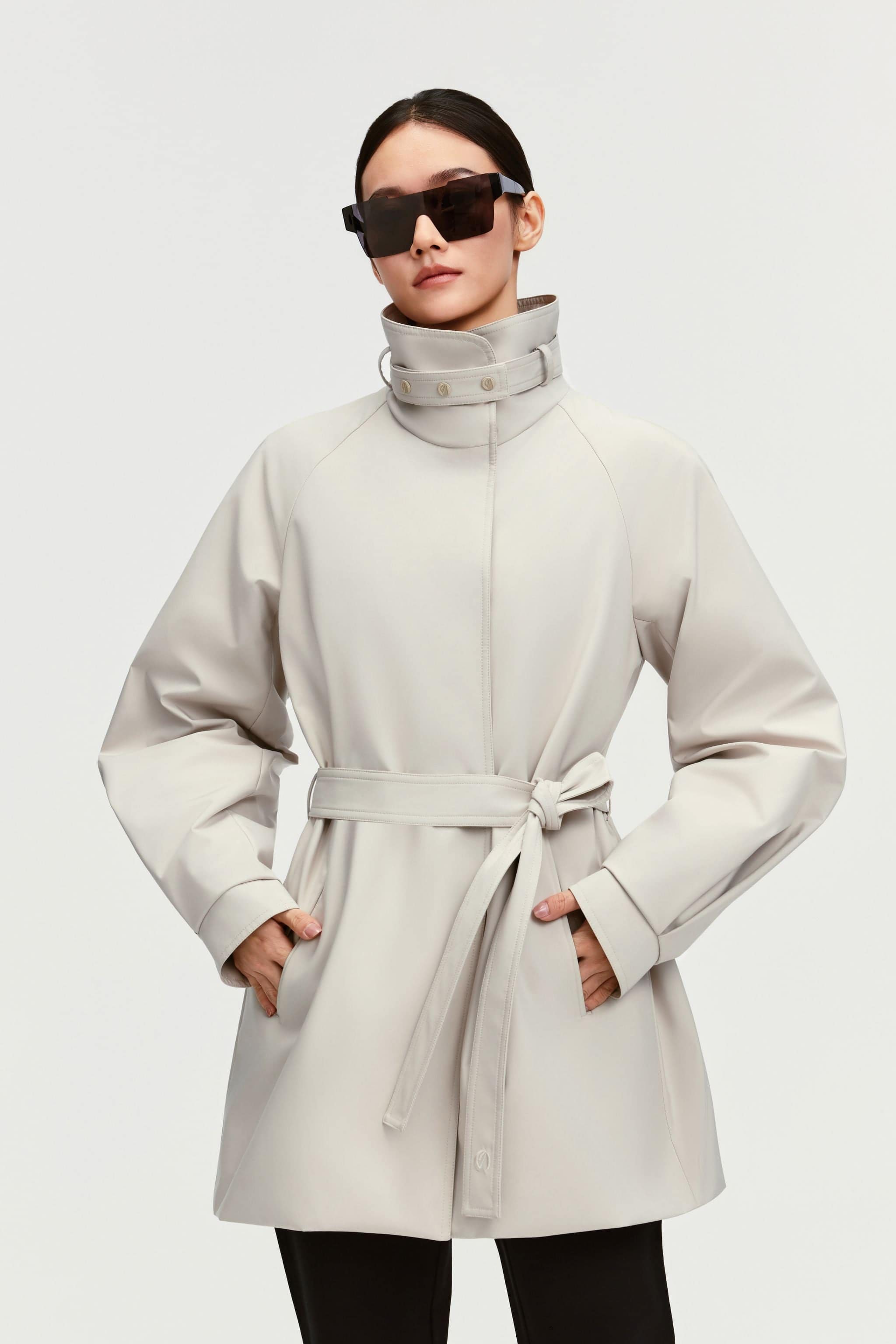 BOSIDENG 2025 Women's Short Belted Goose Down Trench 202 Jacket Mountain jade / 4