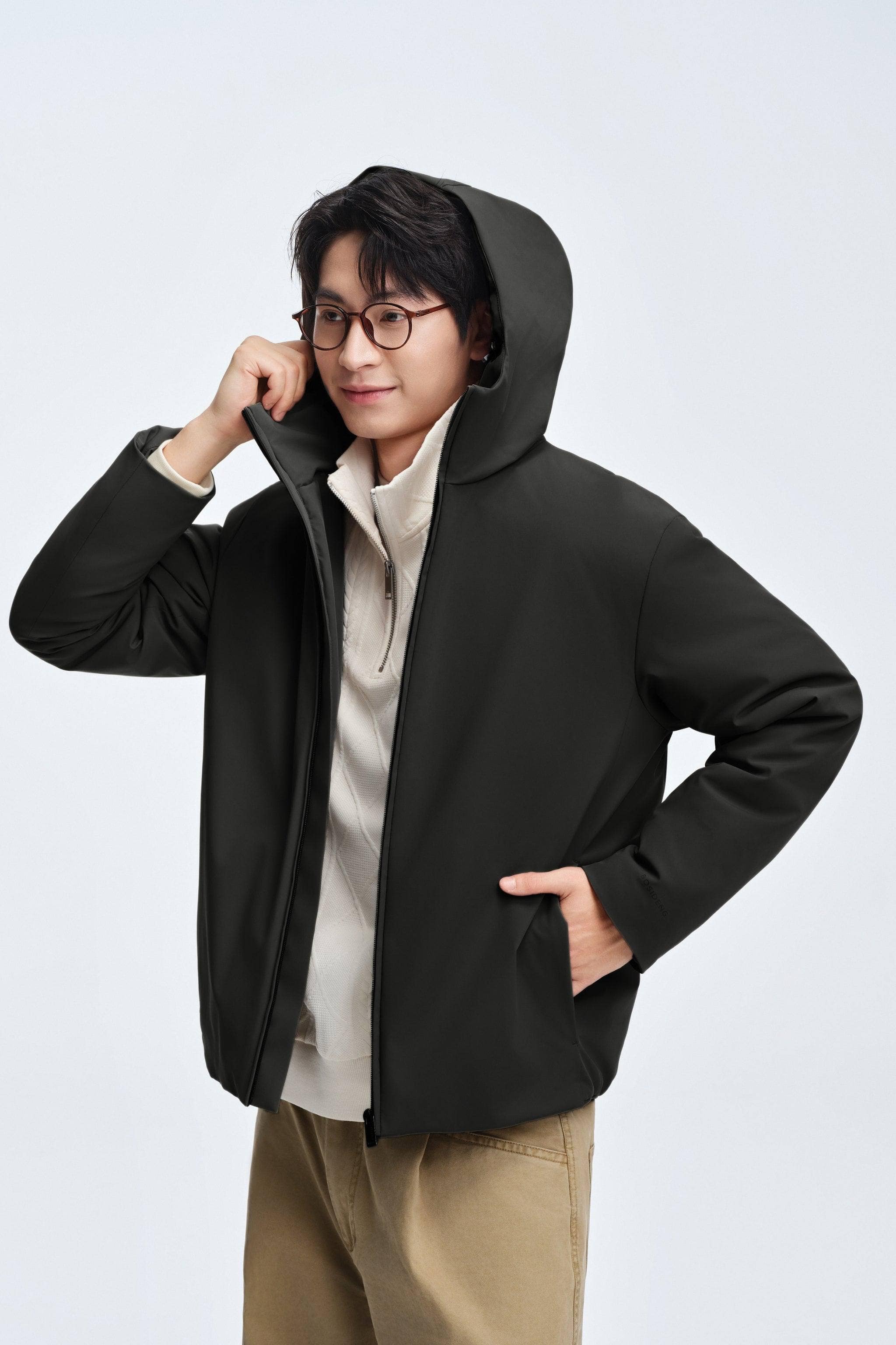 BOSIDENG 2025 Men's Refined Hooded Down Jacket Opal Black / XXL