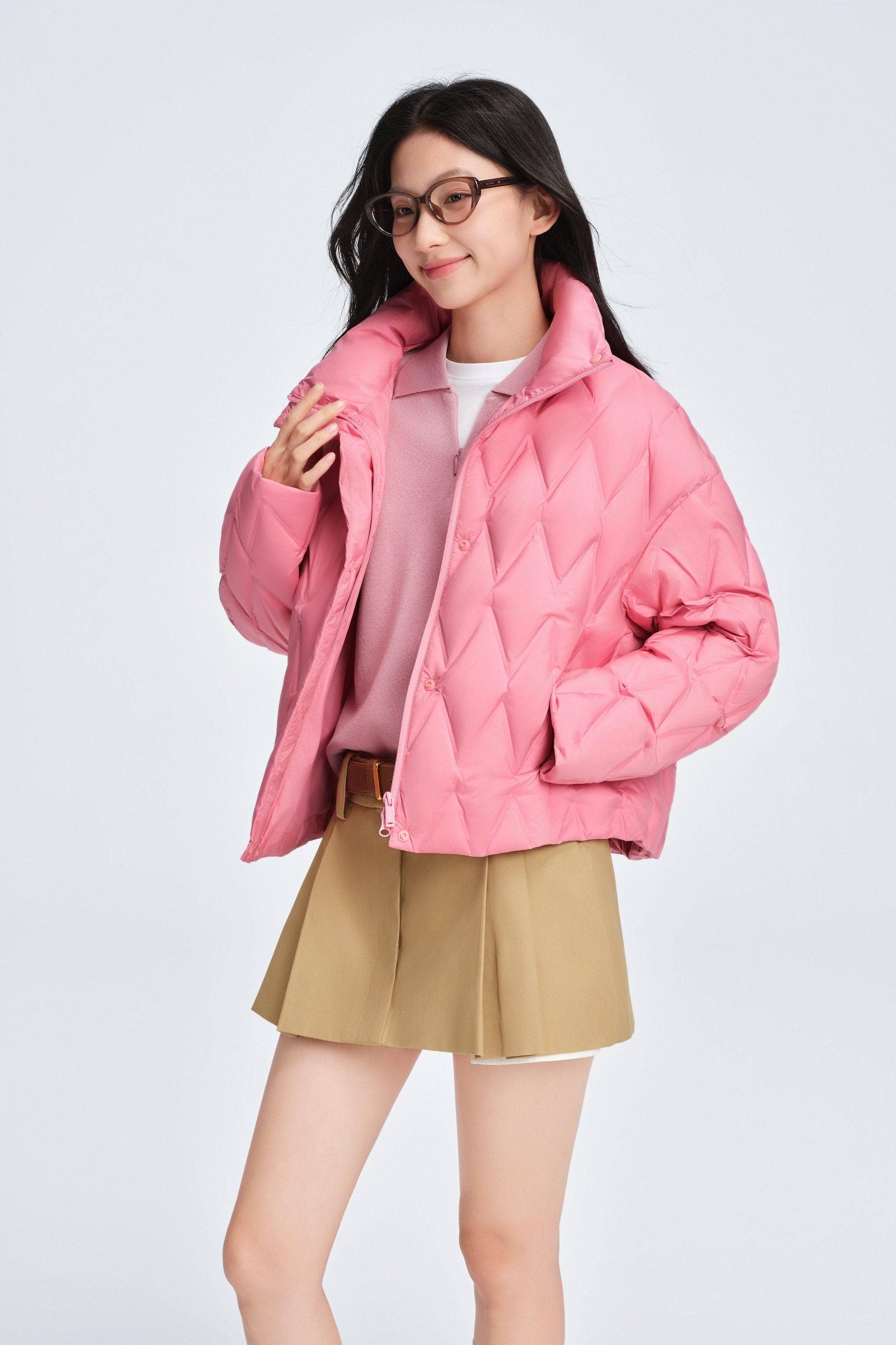 BOSIDENG 2025 Women's Standing Collar Lightweight Down Jacket Rose Pink / 4