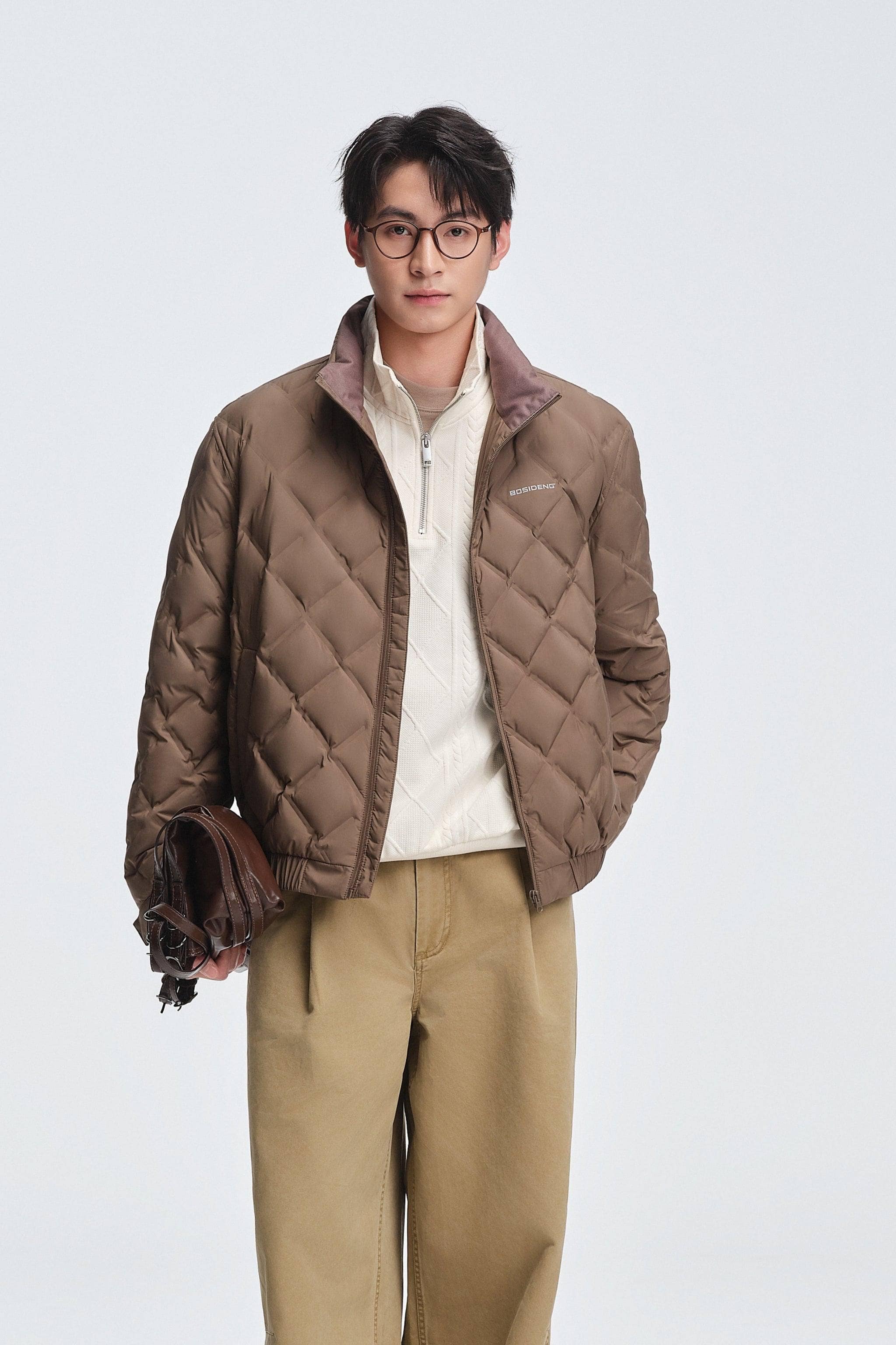 BOSIDENG 2025 Men's Standing Collar Lightweight Down Jacket Sandstone Coffee / XXL