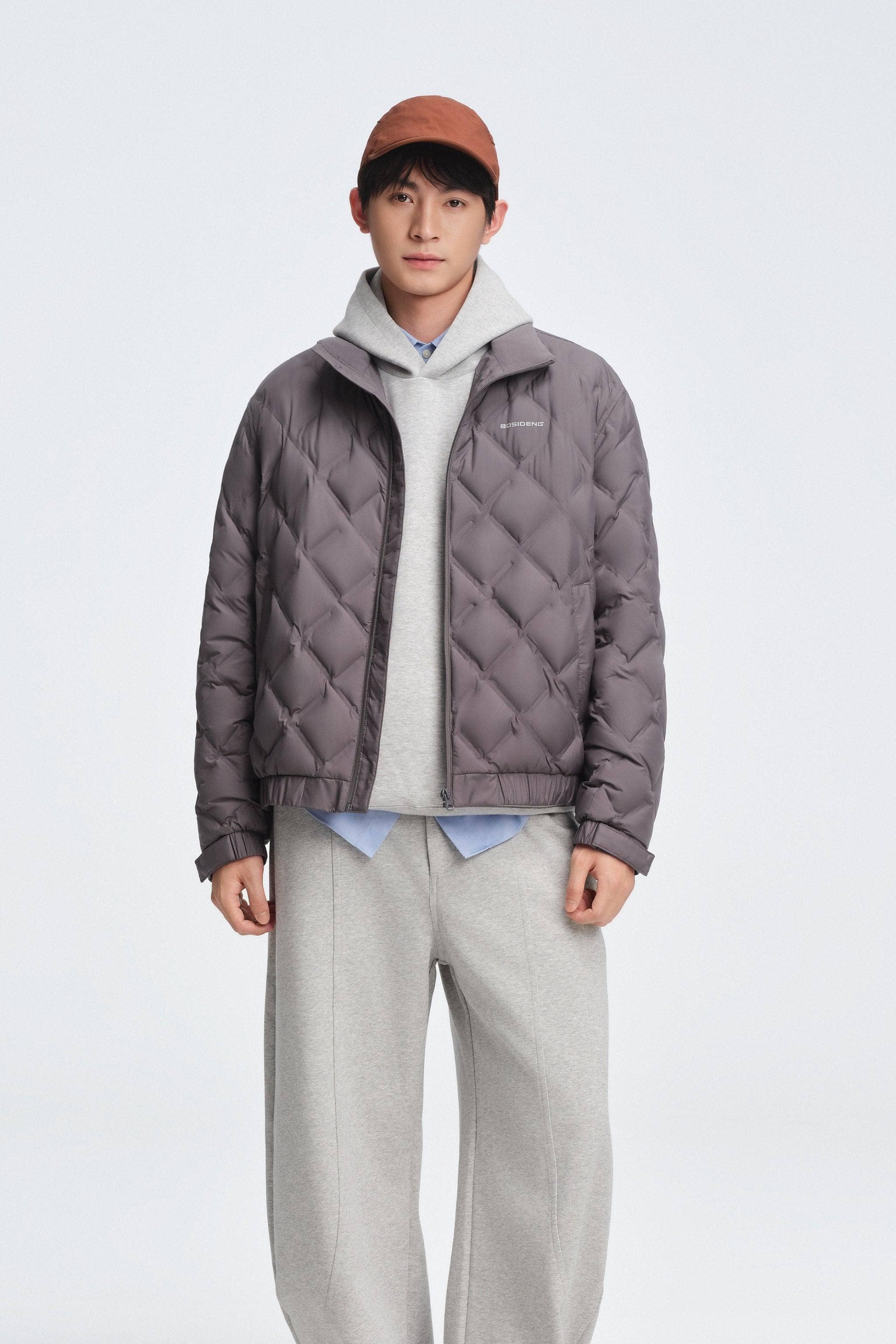 BOSIDENG 2025 Men's Standing Collar Lightweight Down Jacket Storm Grey / XXL