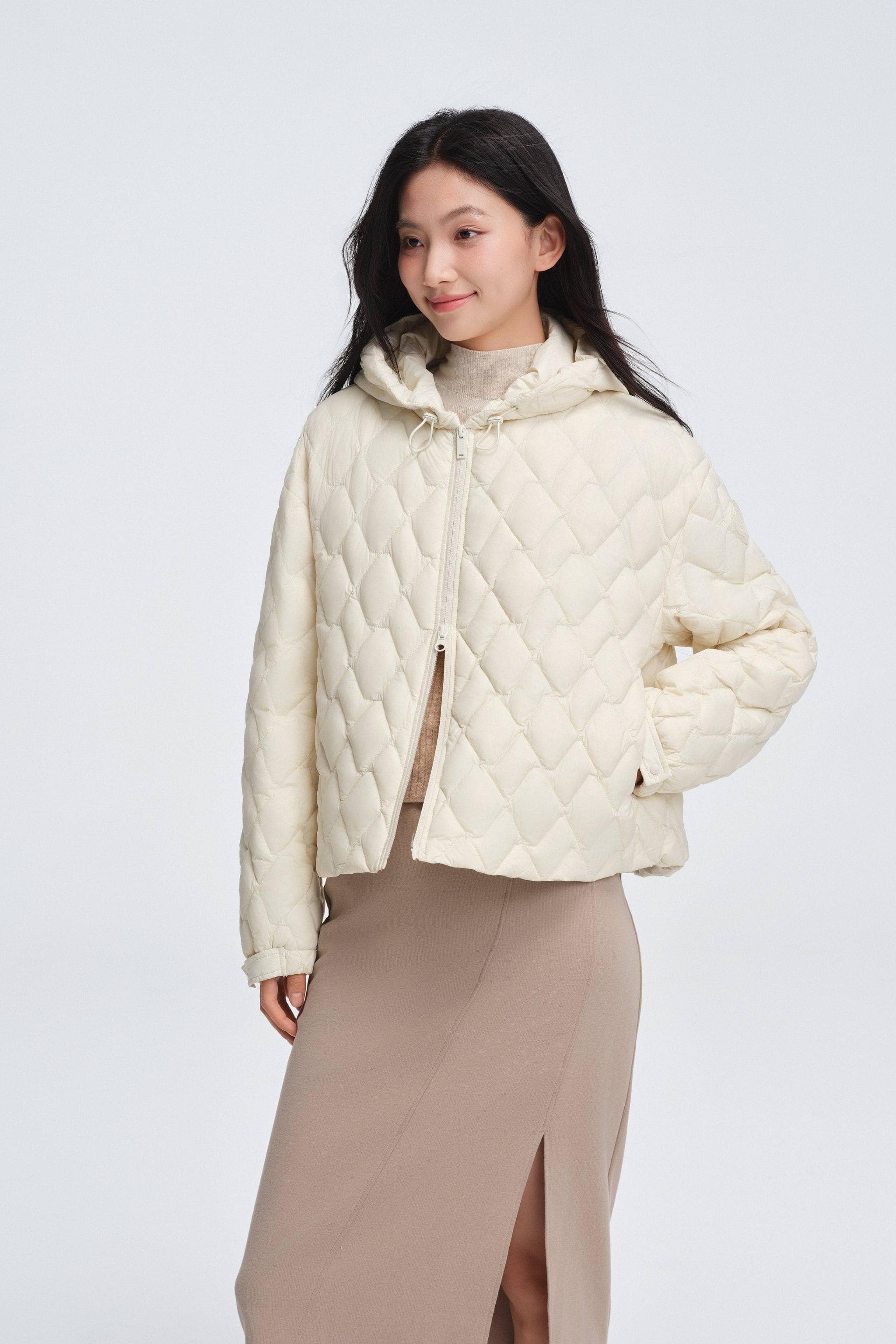 BOSIDENG 2025 Women's Artist Quilting Down Jacket With Hood Sunshine Rice / 4