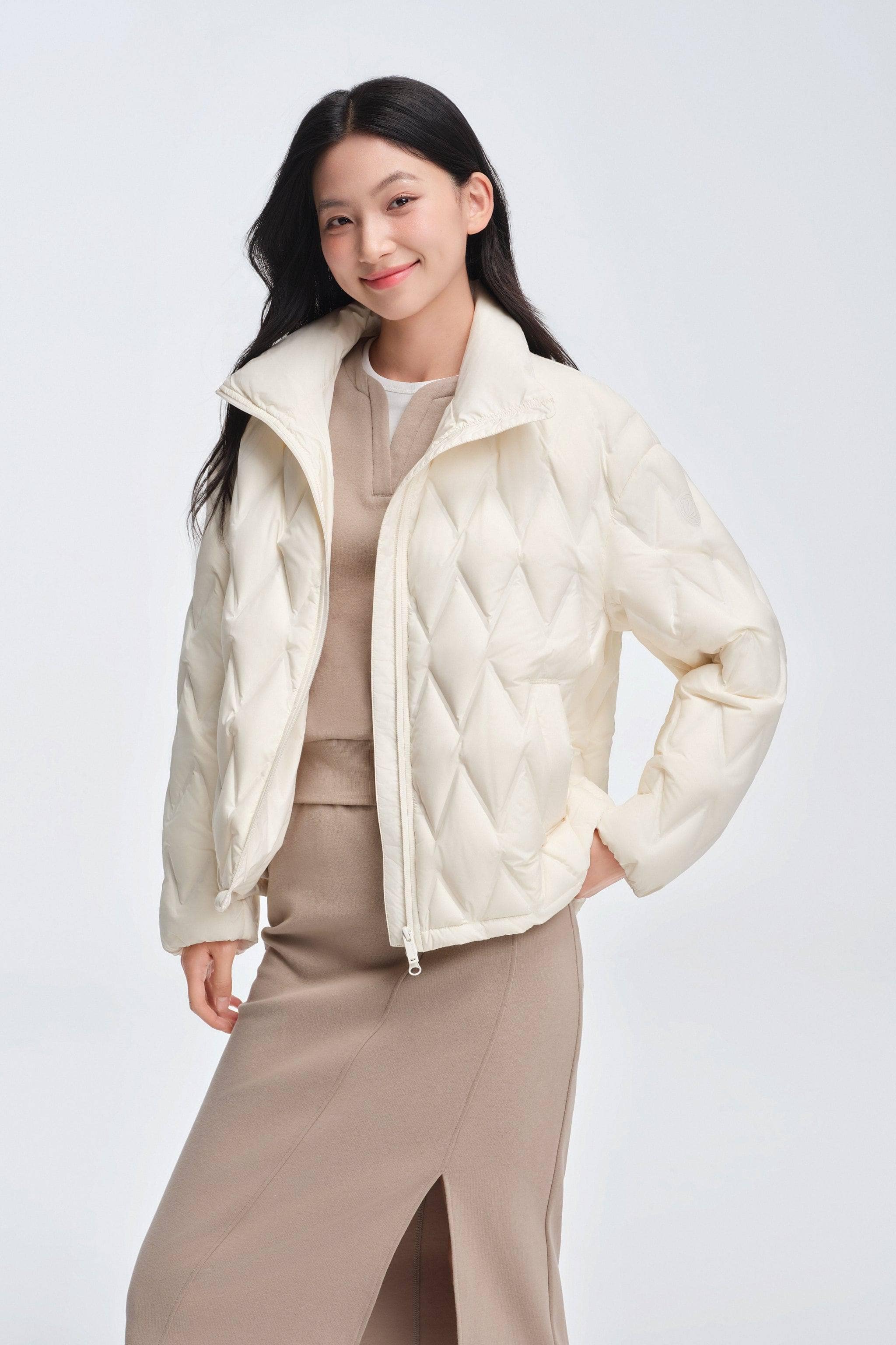 BOSIDENG 2025 Women's Standing Collar Bonded Quilting Down Jacket Jacket Sunshine Rice / 4