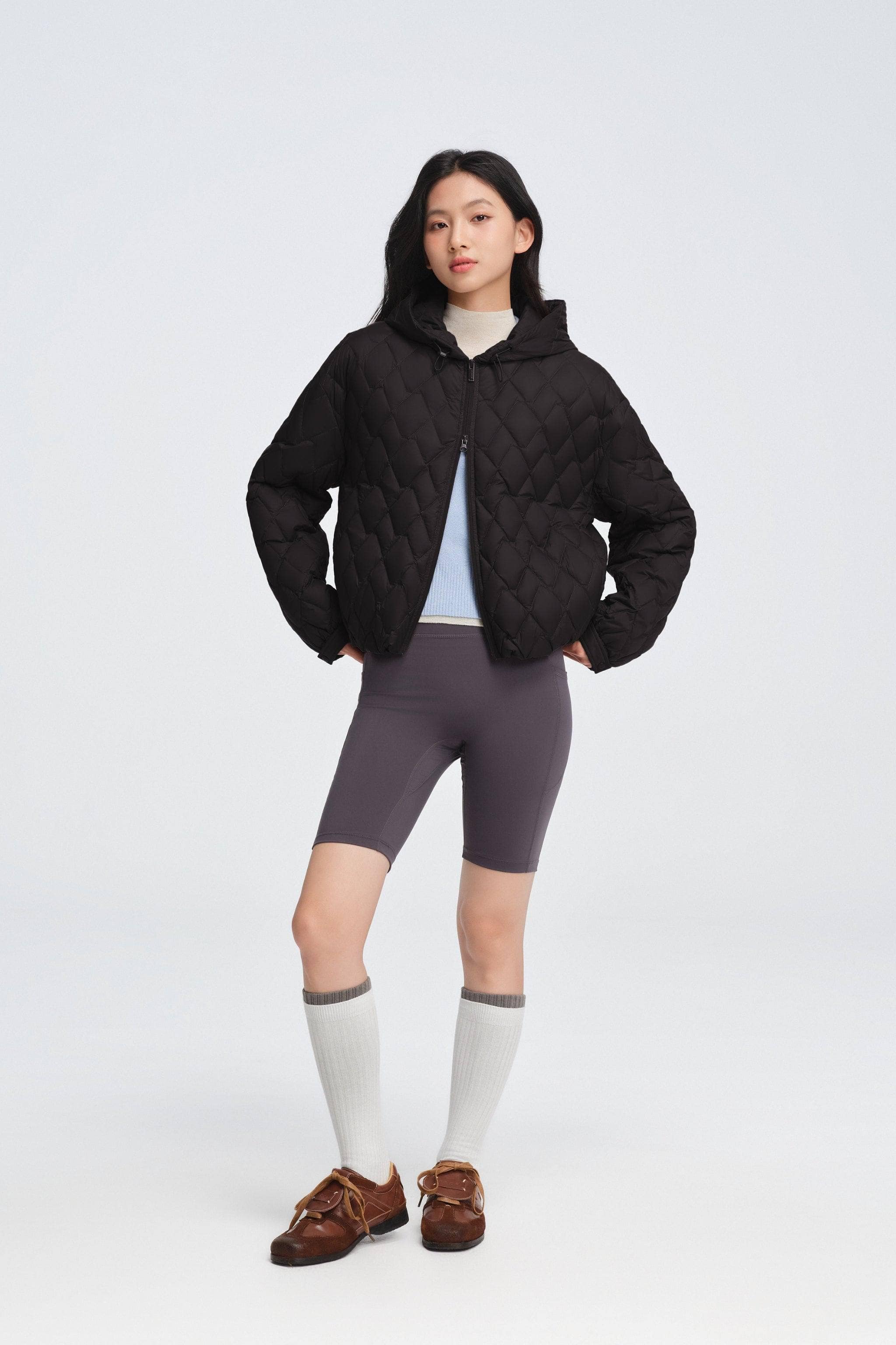 Women's Artist Quilting Down Jacket With Hood — hooded jacket features houndstooth-inspired quilting — view 12