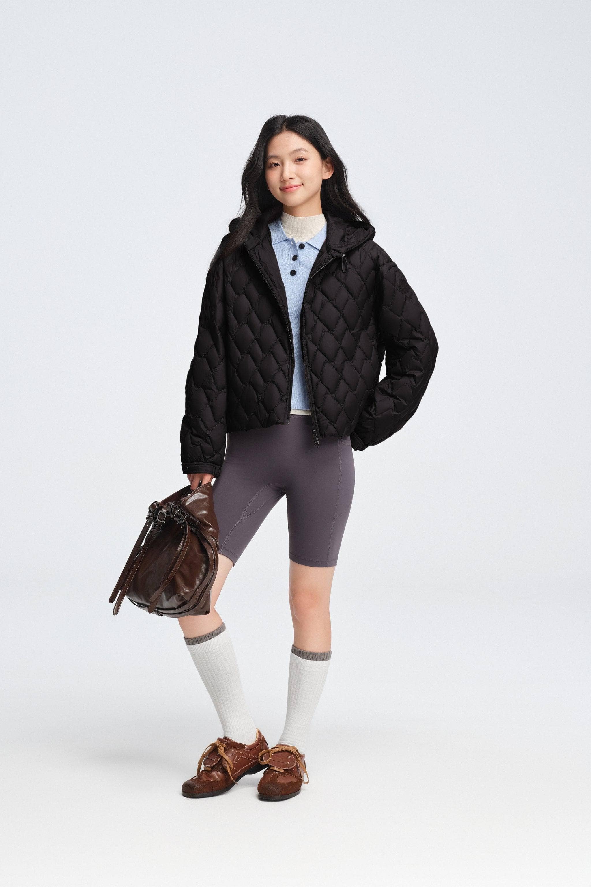 Women's Artist Quilting Down Jacket With Hood — hooded jacket features houndstooth-inspired quilting — view 13