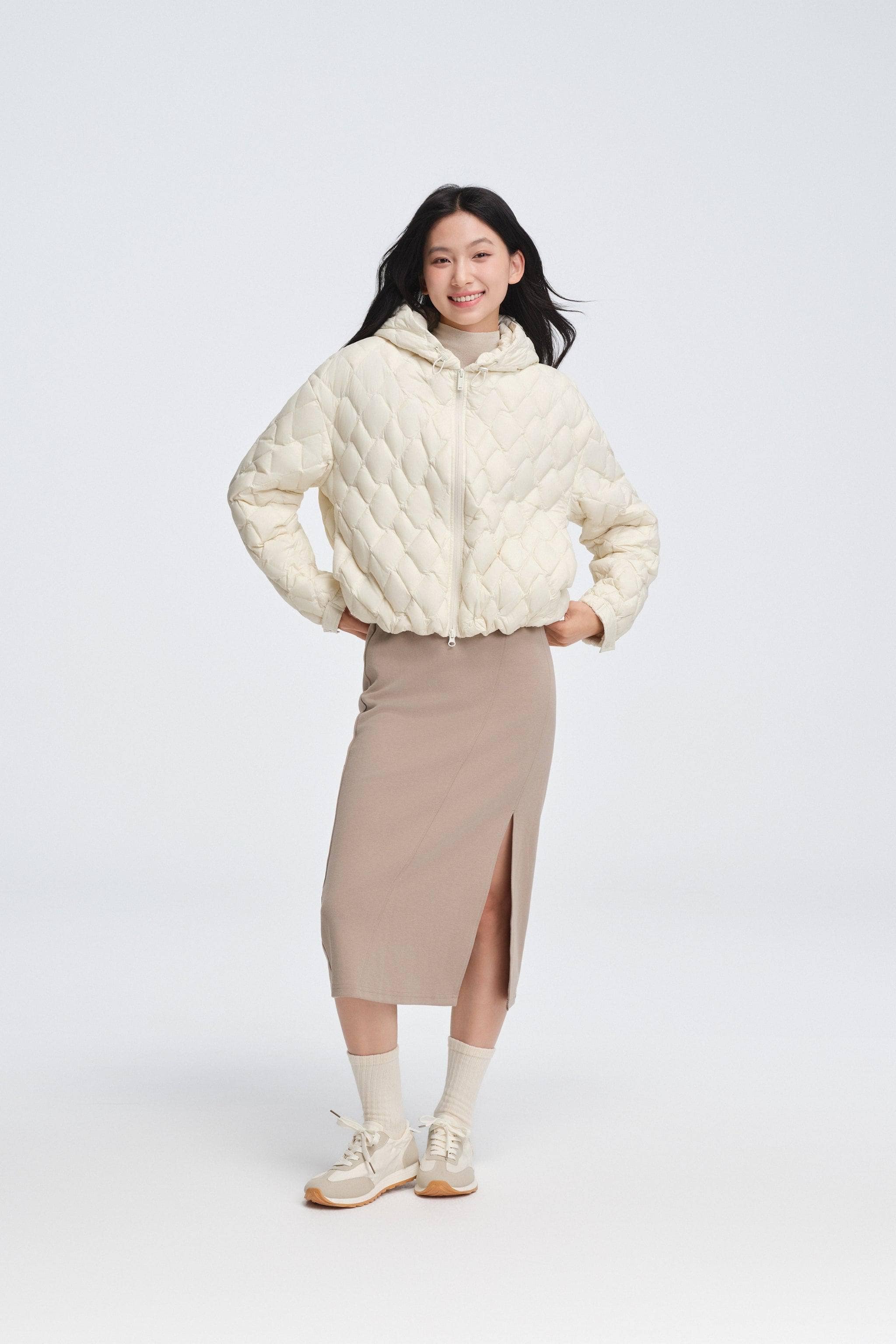 BOSIDENG 2025 Women's Artist Quilting Down Jacket With Hood