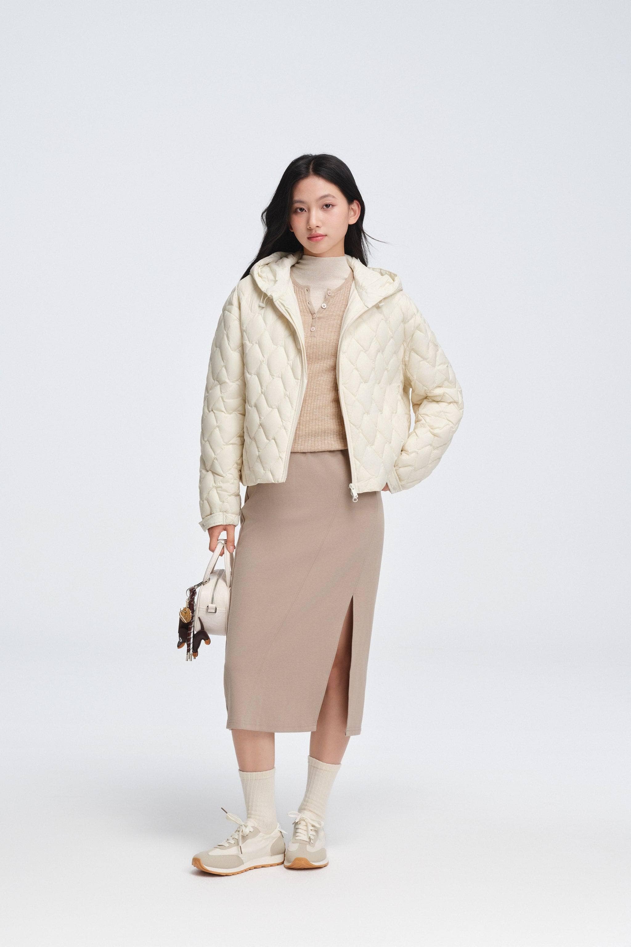BOSIDENG 2025 Women's Artist Quilting Down Jacket With Hood