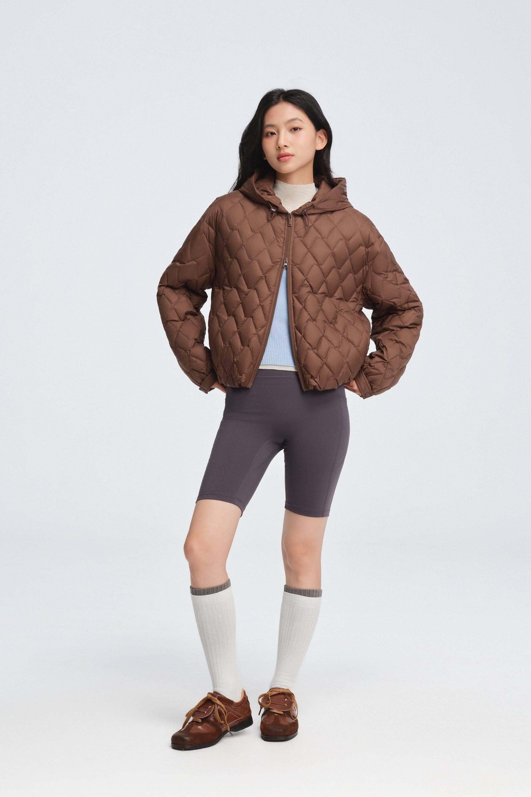 Women's Artist Quilting Down Jacket With Hood — hooded jacket features houndstooth-inspired quilting — view 18