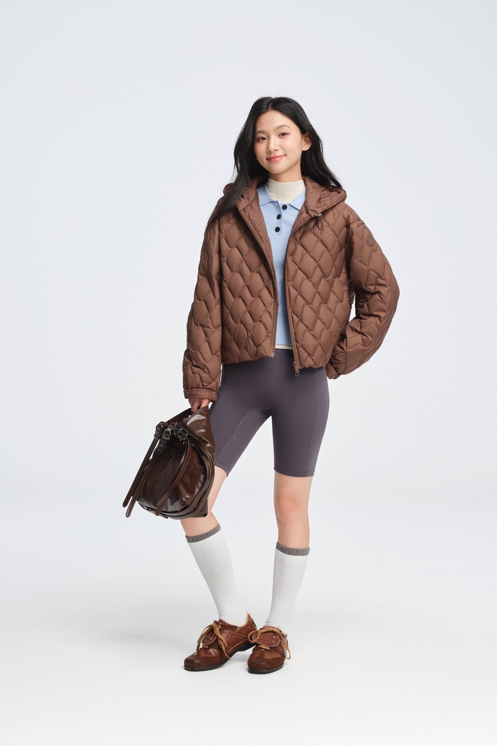 Women's Artist Quilting Down Jacket With Hood — hooded jacket features houndstooth-inspired quilting — view 19