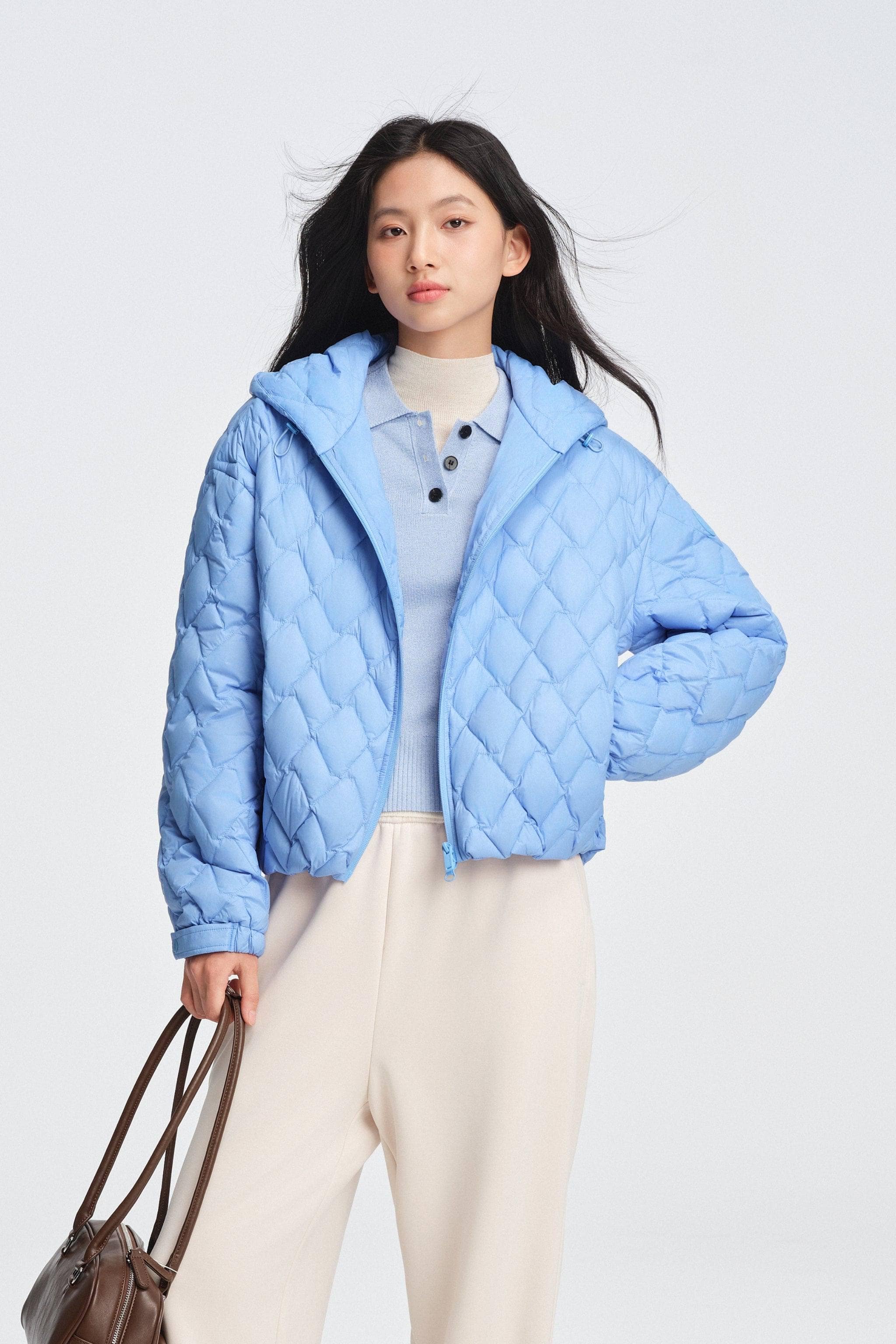 Women's Artist Quilting Down Jacket With Hood — hooded jacket features houndstooth-inspired quilting — view 23