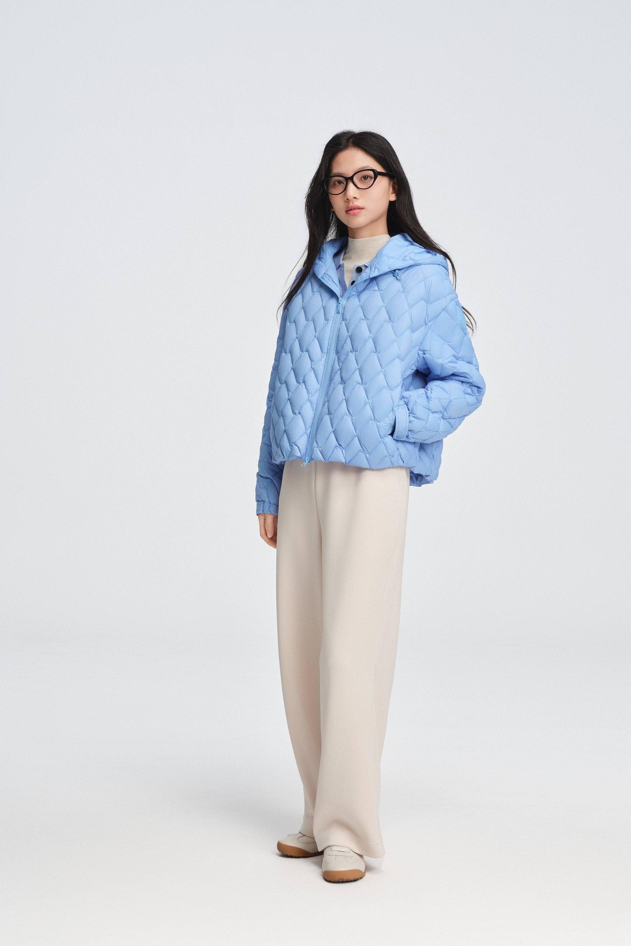 Women's Artist Quilting Down Jacket With Hood — hooded jacket features houndstooth-inspired quilting — view 26