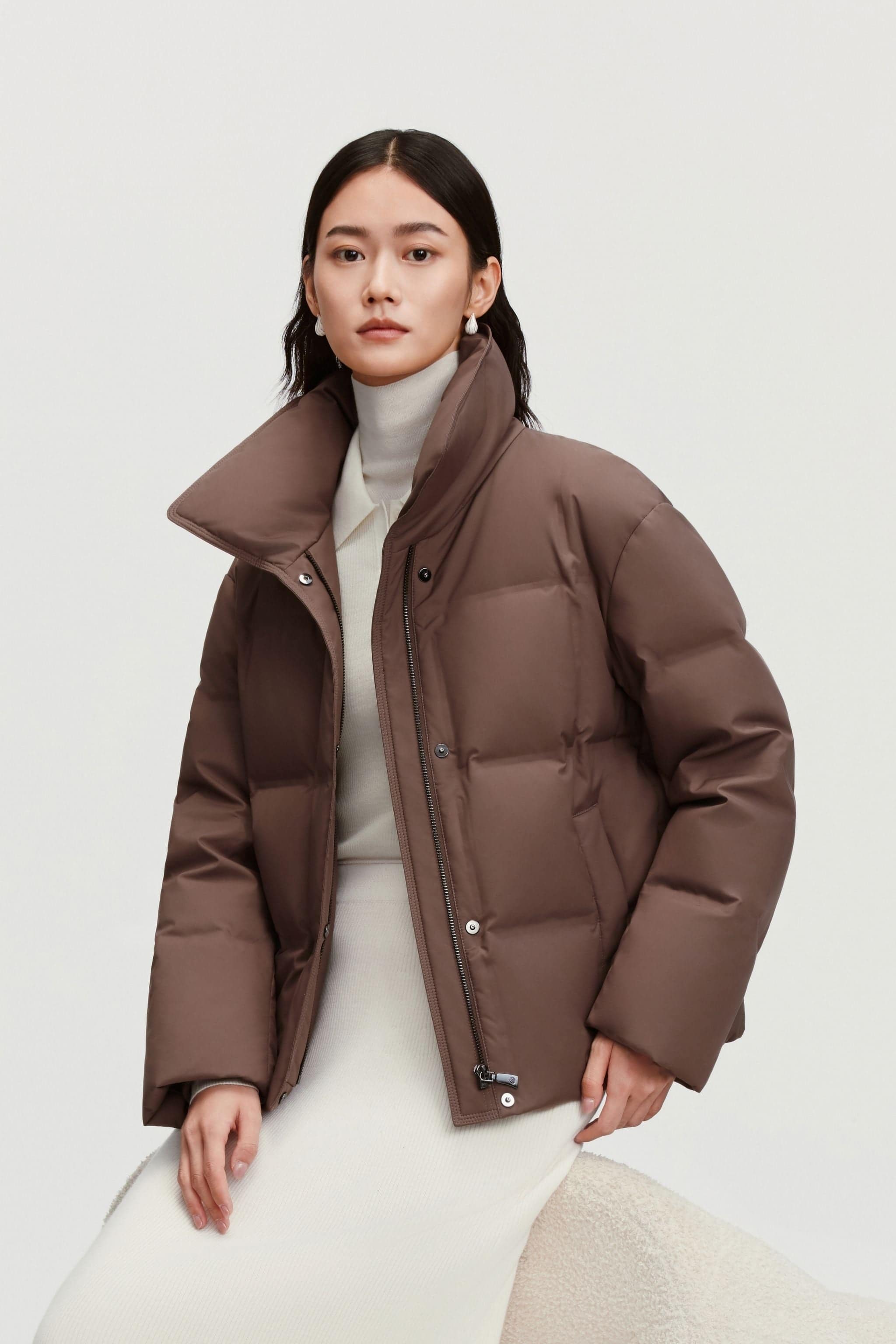Women's Business Classic Goose Down Jacket With Lapel 112 — Crafted from refined Chinese jacquard fabric — view 10