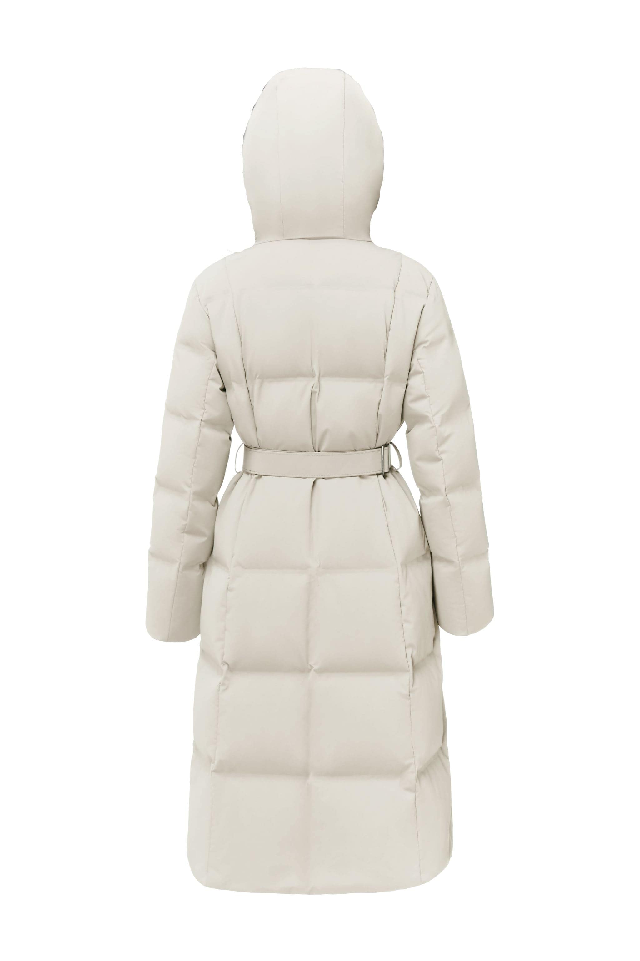 Women's Business Classic Hooded Goose Down Jacket With Belt 156 — full-length down jacket blends soft stretch cotton — view 12