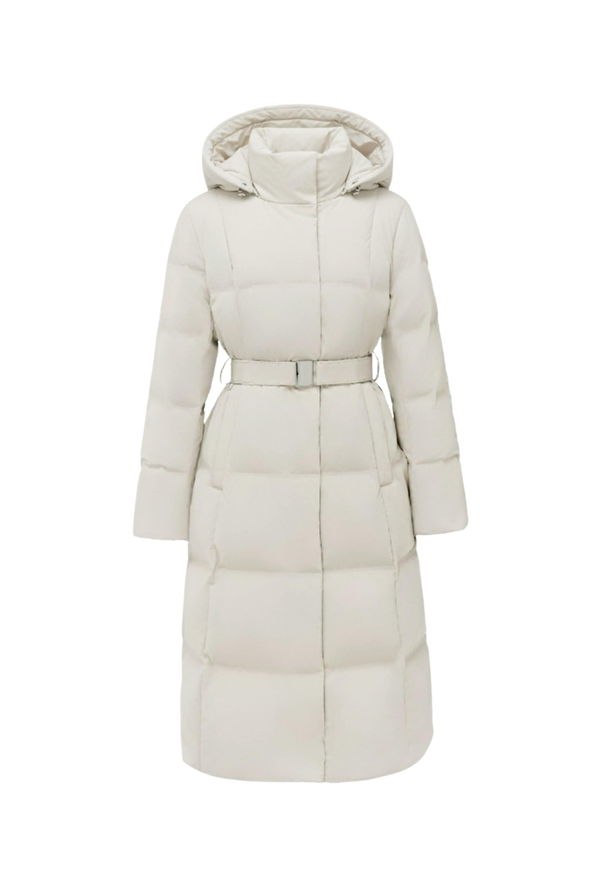 Women's Business Classic Hooded Goose Down Jacket With Belt 156 — full-length down jacket blends soft stretch cotton — view 11