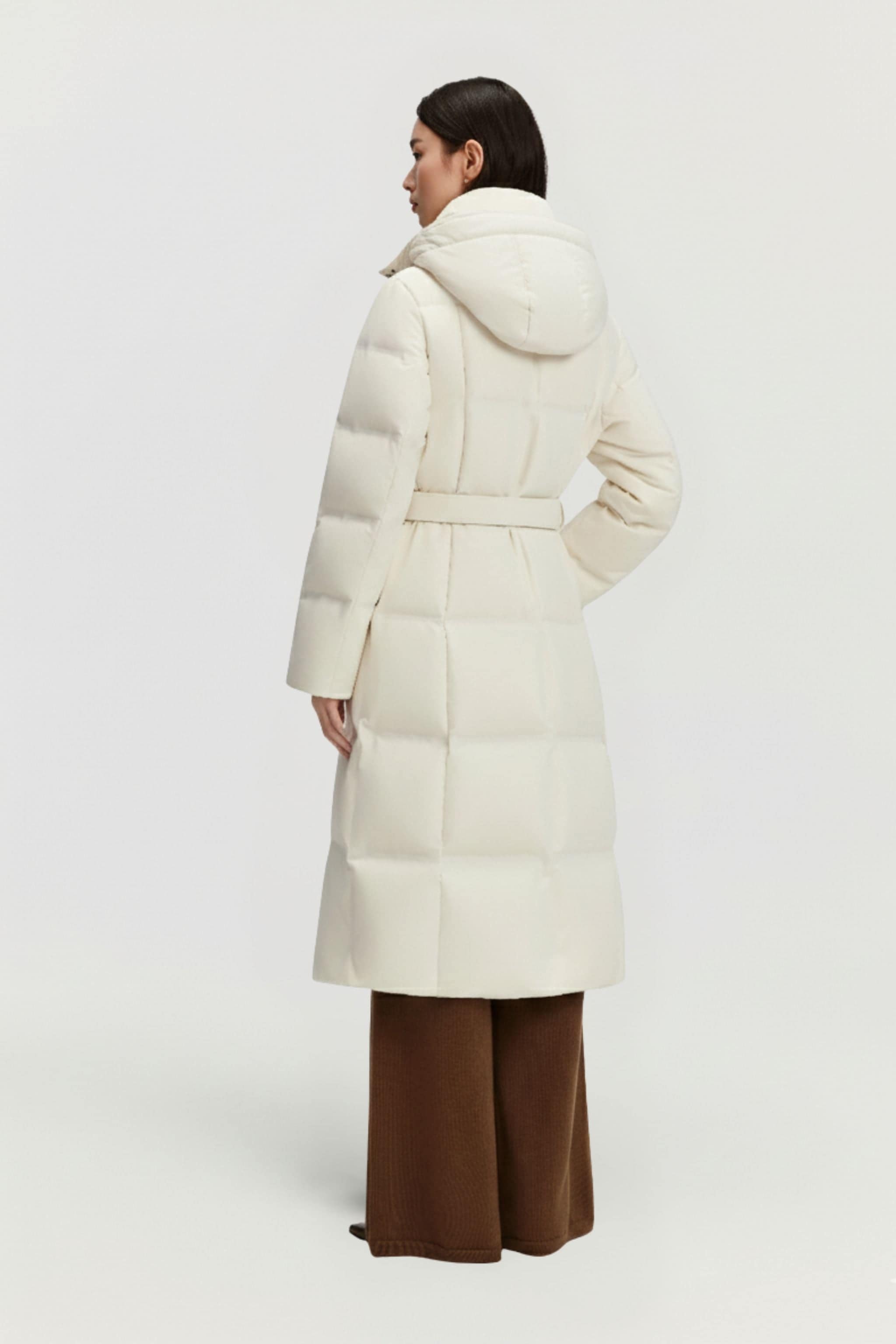 Women's Business Classic Hooded Goose Down Jacket With Belt 156 — full-length down jacket blends soft stretch cotton — view 9