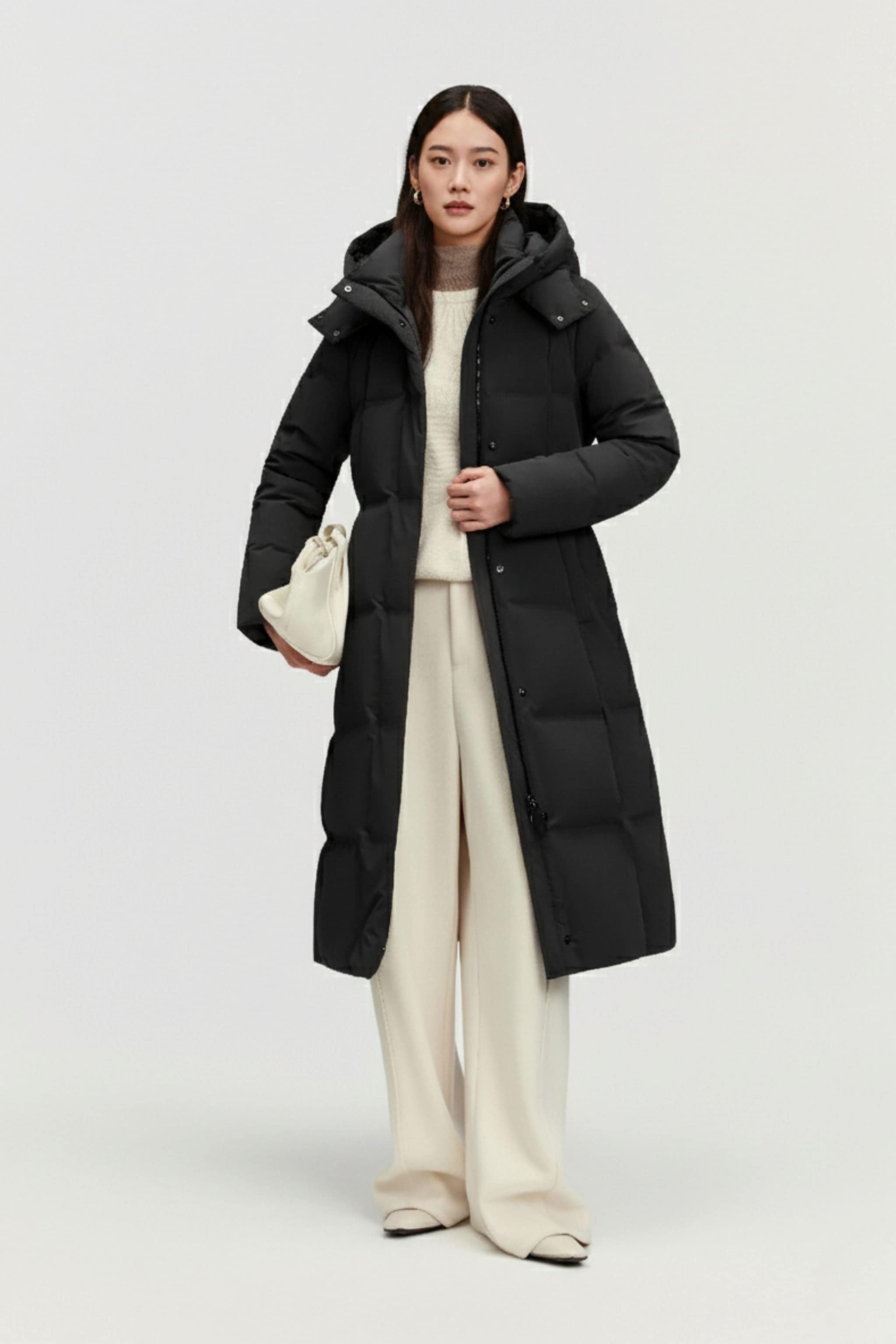 BOSIDENG 2025 Women's Business Classic Hooded Goose Down Jacket With Belt 156 Jacket