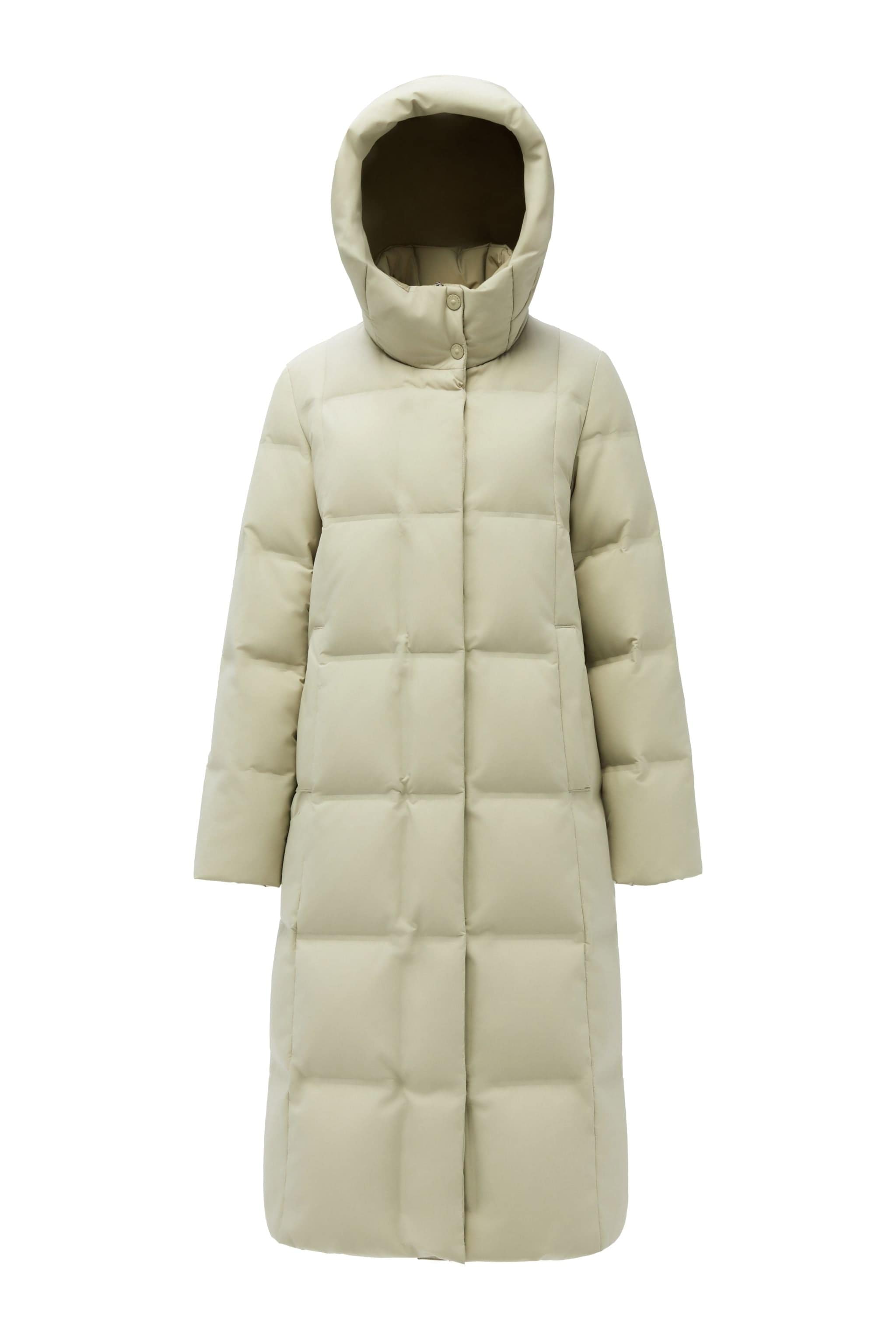 Women's Business Classic Long Quilted Goose Down Jacket 174 — jacket perfectly balances sophistication and function in Cloud Green, sizes 4–12