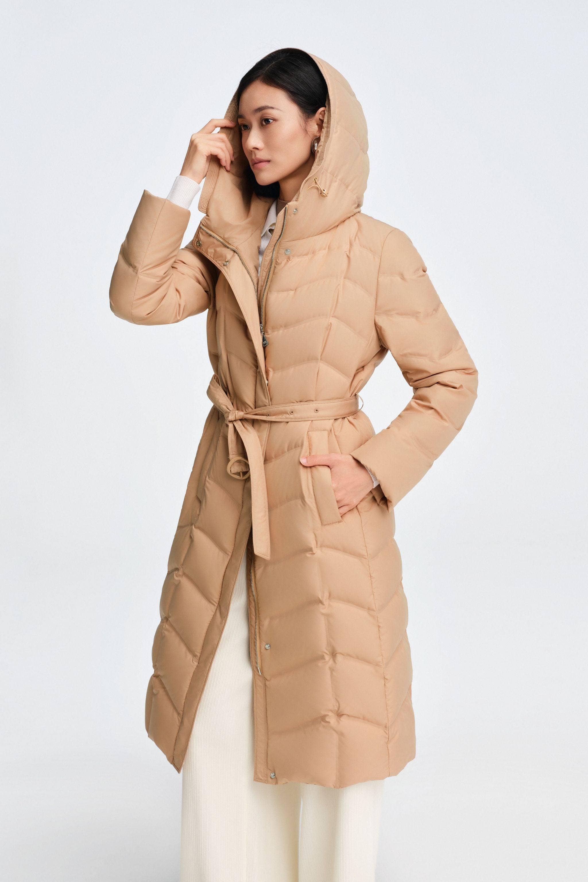 BOSIDENG 2025 Women's Full Length Goose Down Business Jacket With Belt Jacket