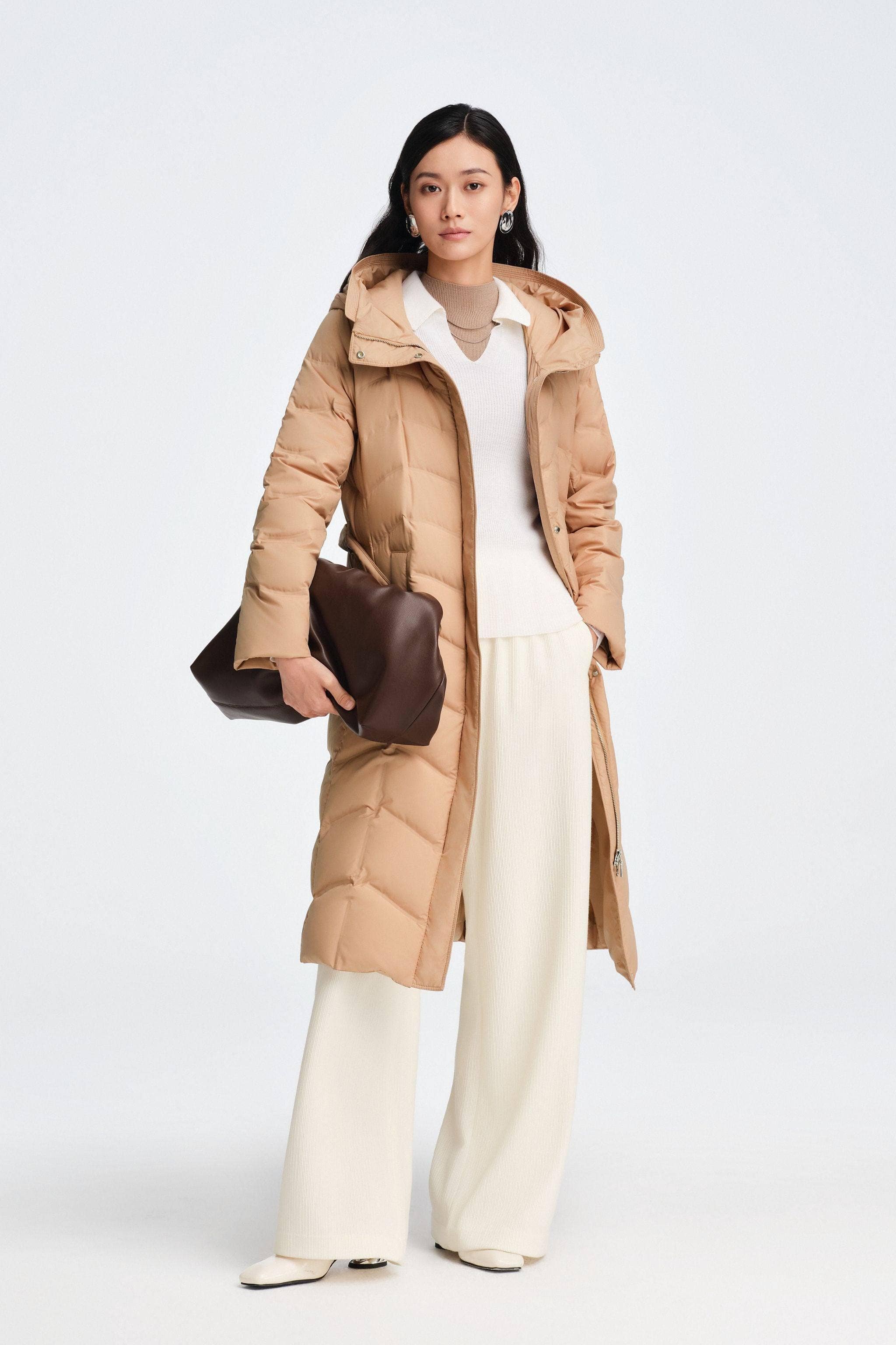 BOSIDENG 2025 Women's Full Length Goose Down Business Jacket With Belt Jacket