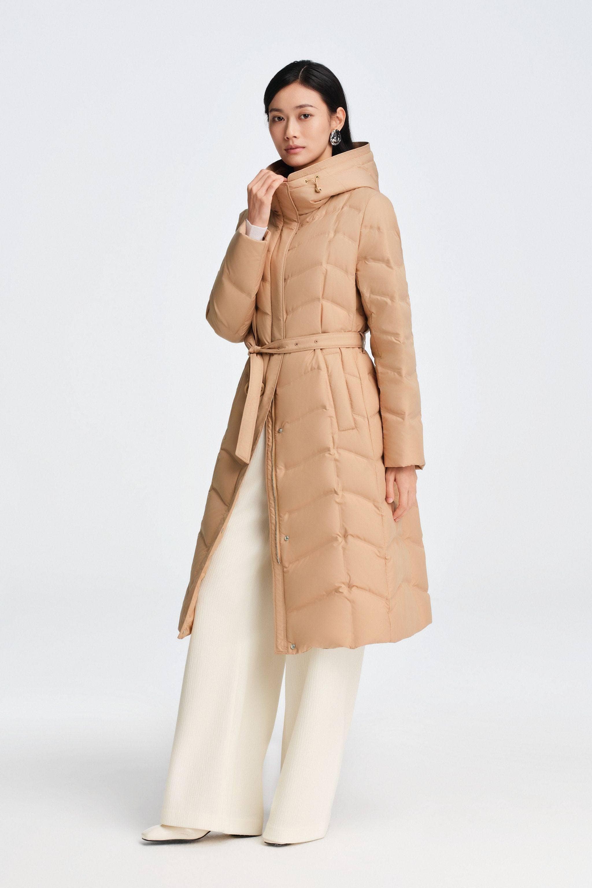 BOSIDENG 2025 Women's Full Length Goose Down Business Jacket With Belt Jacket