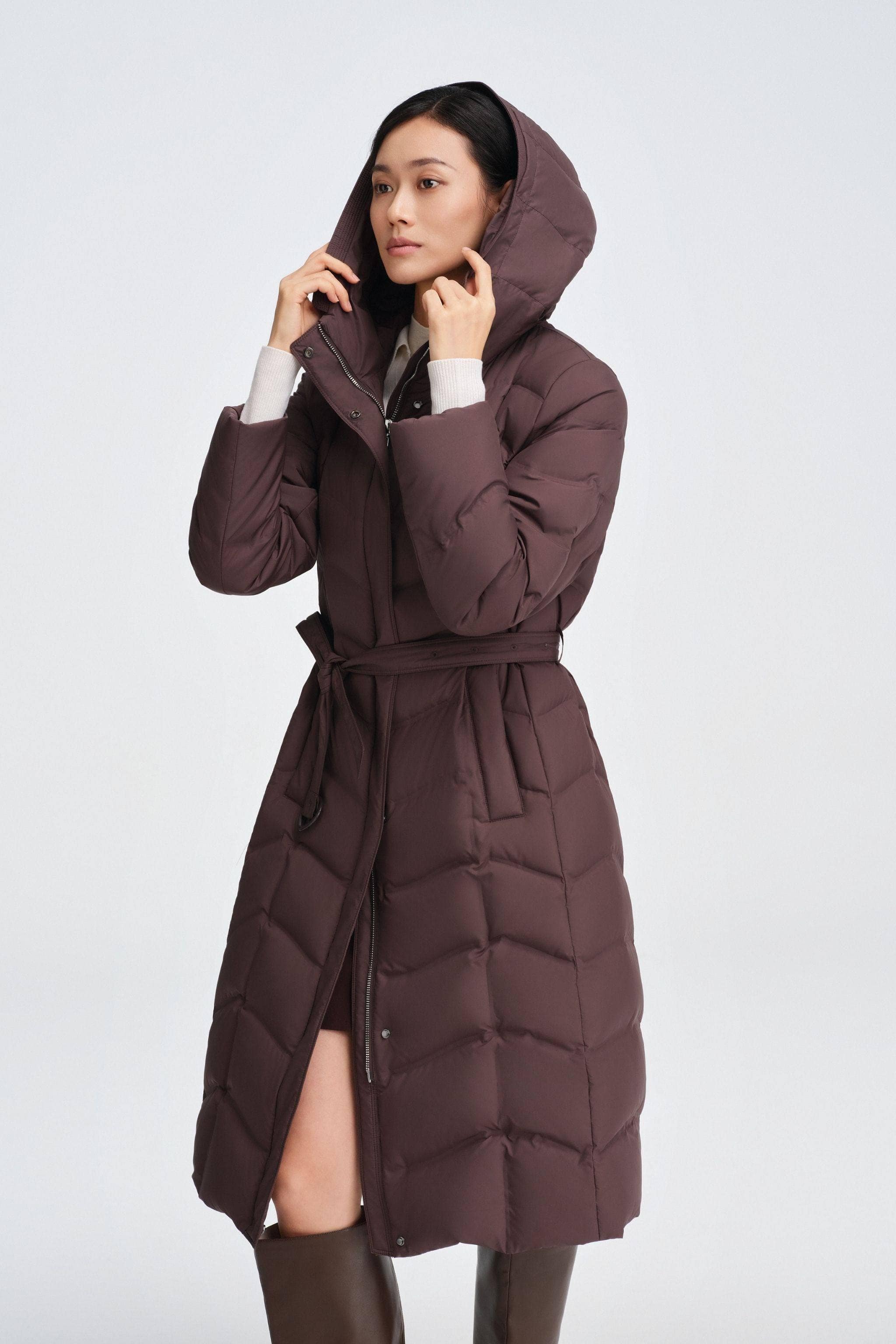 BOSIDENG 2025 Women's Full Length Goose Down Business Jacket With Belt Jacket