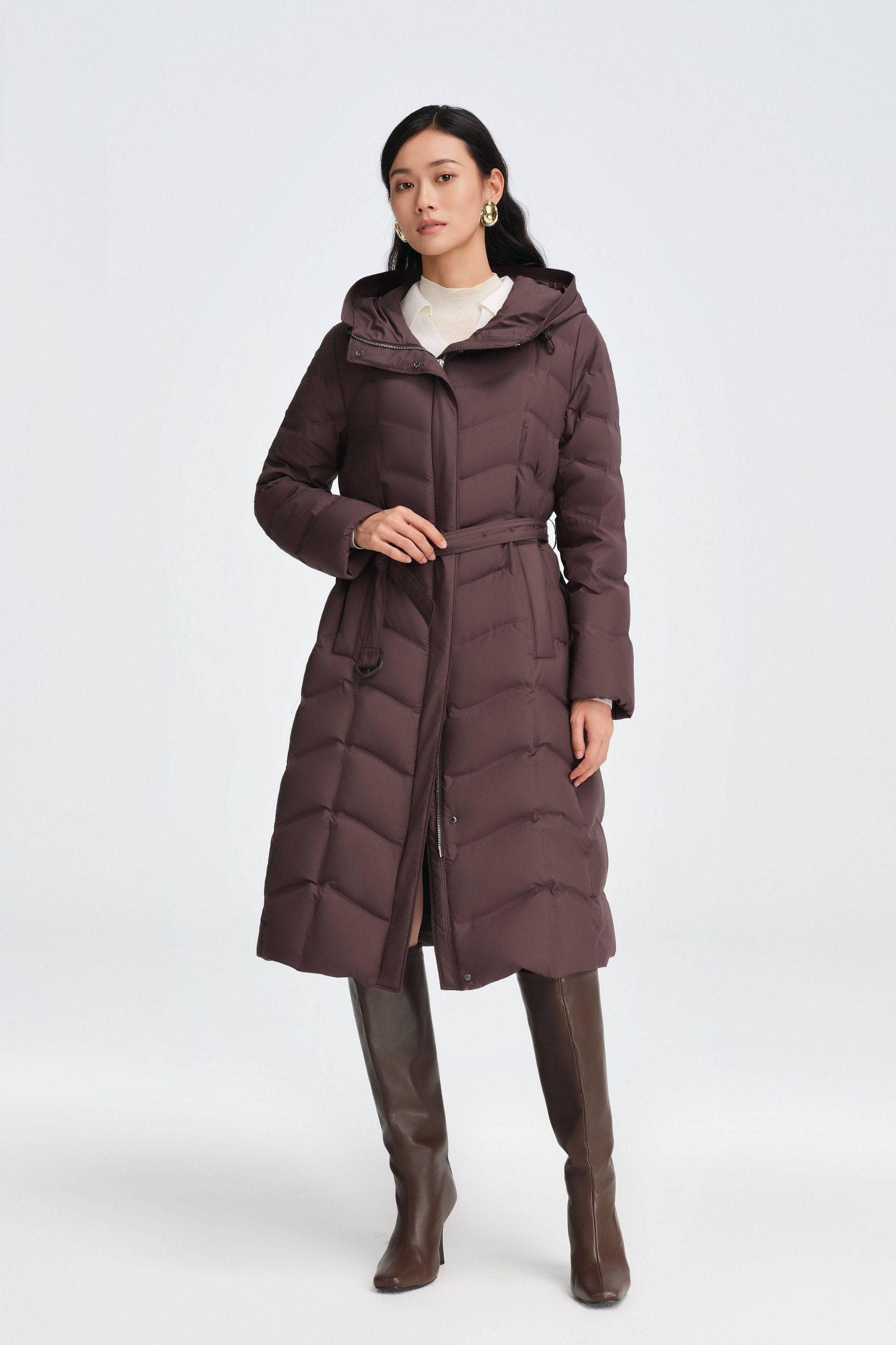 BOSIDENG 2025 Women's Full Length Goose Down Business Jacket With Belt Jacket