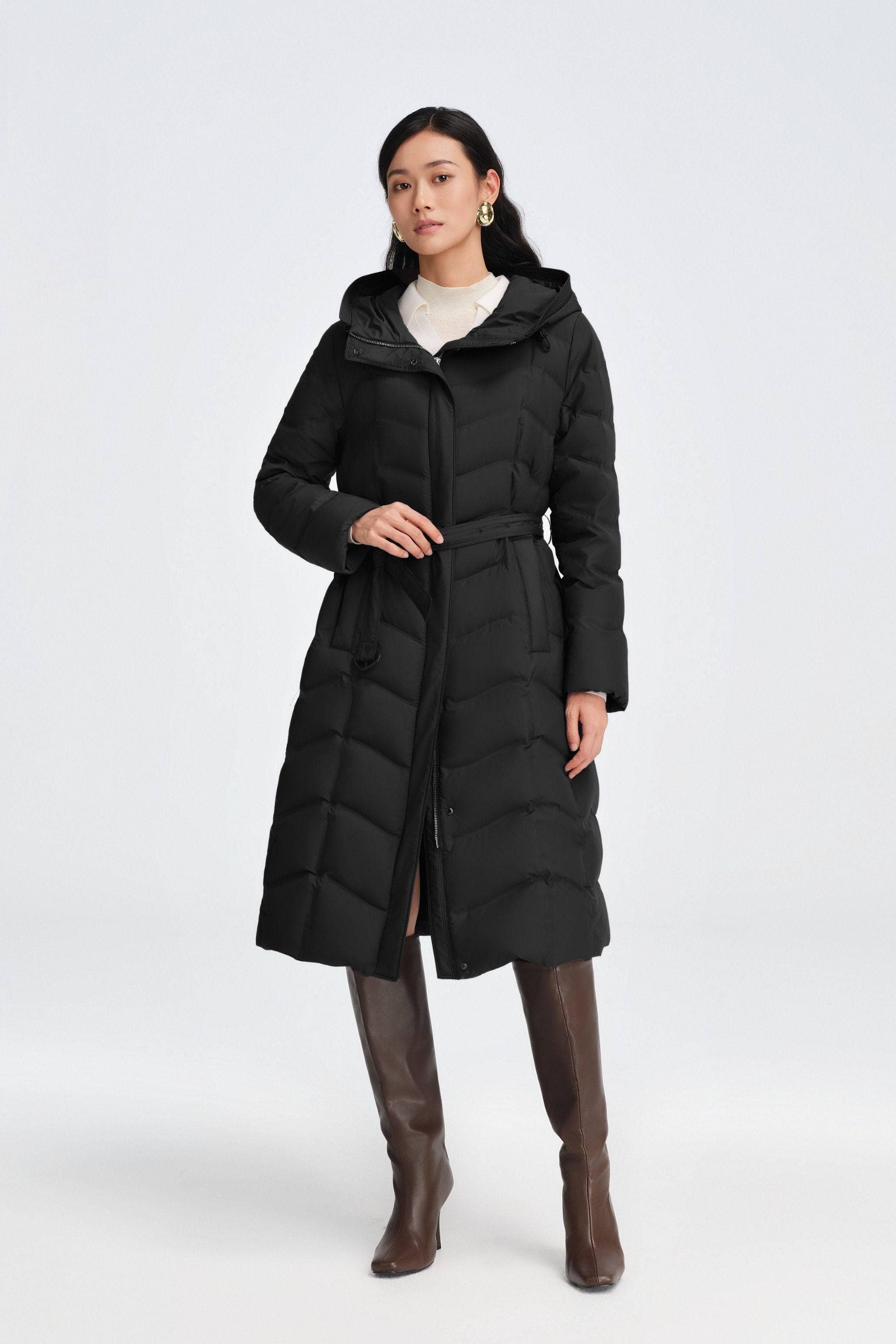 BOSIDENG 2025 Women's Full Length Goose Down Business Jacket With Belt Jacket