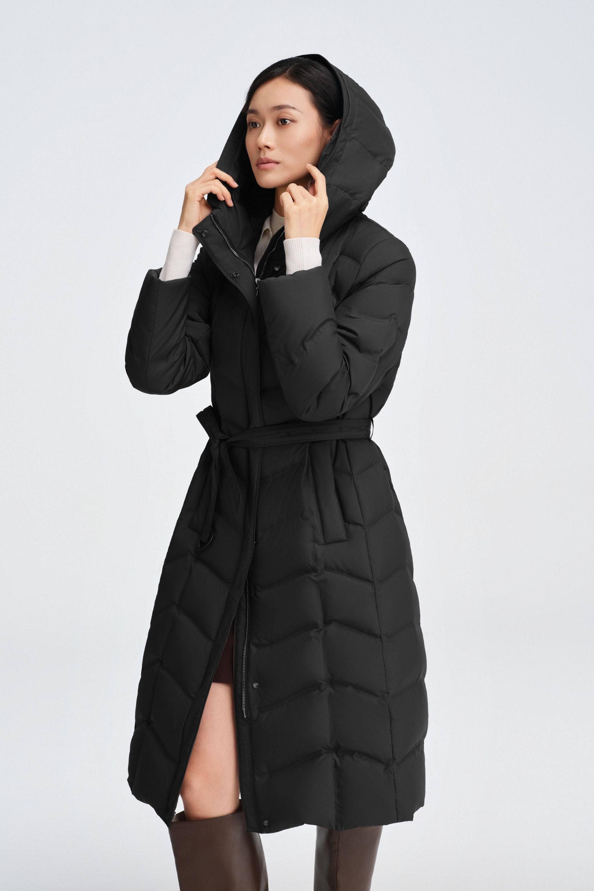 BOSIDENG 2025 Women's Full Length Goose Down Business Jacket With Belt Jacket