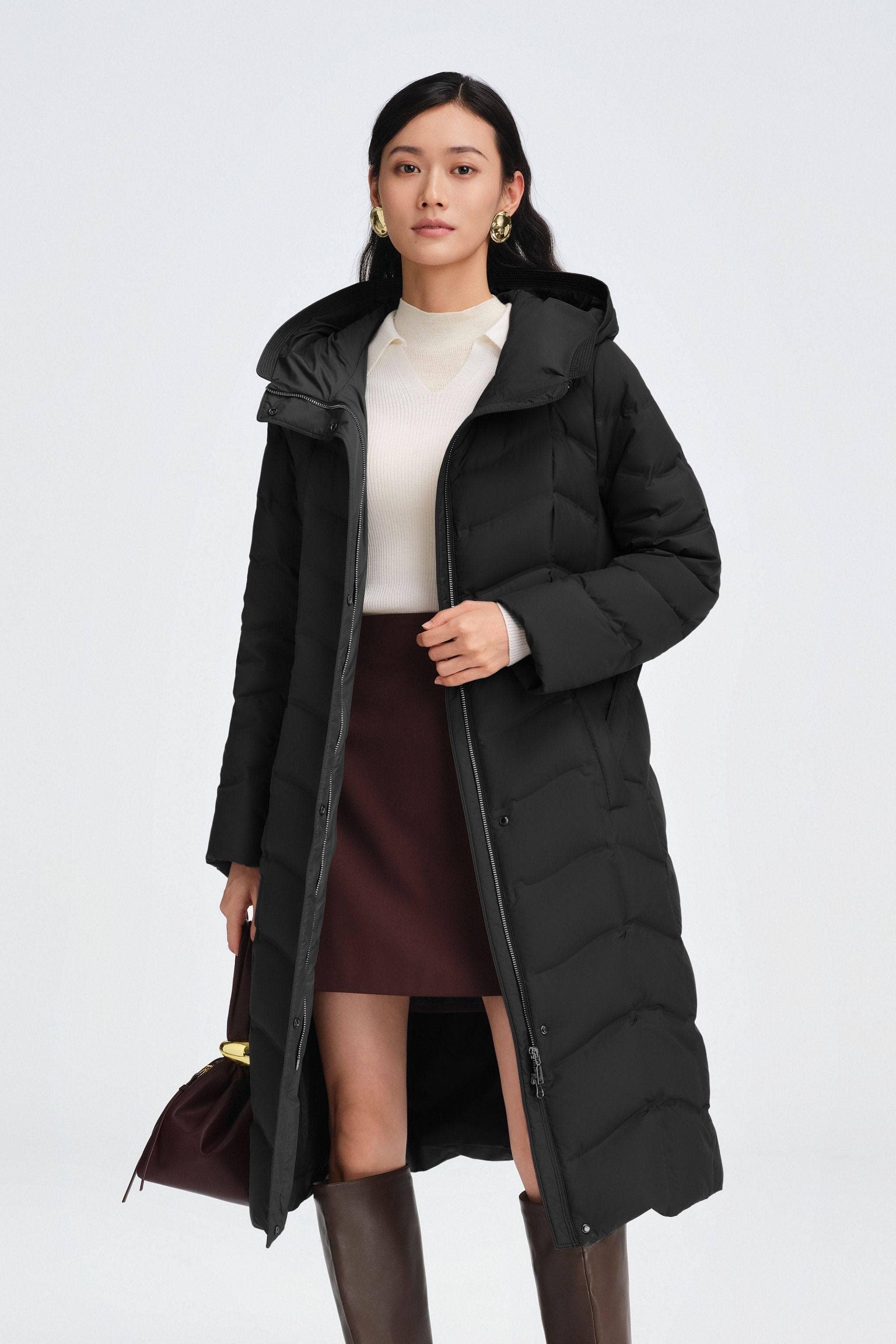 BOSIDENG 2025 Women's Full Length Goose Down Business Jacket With Belt Jacket