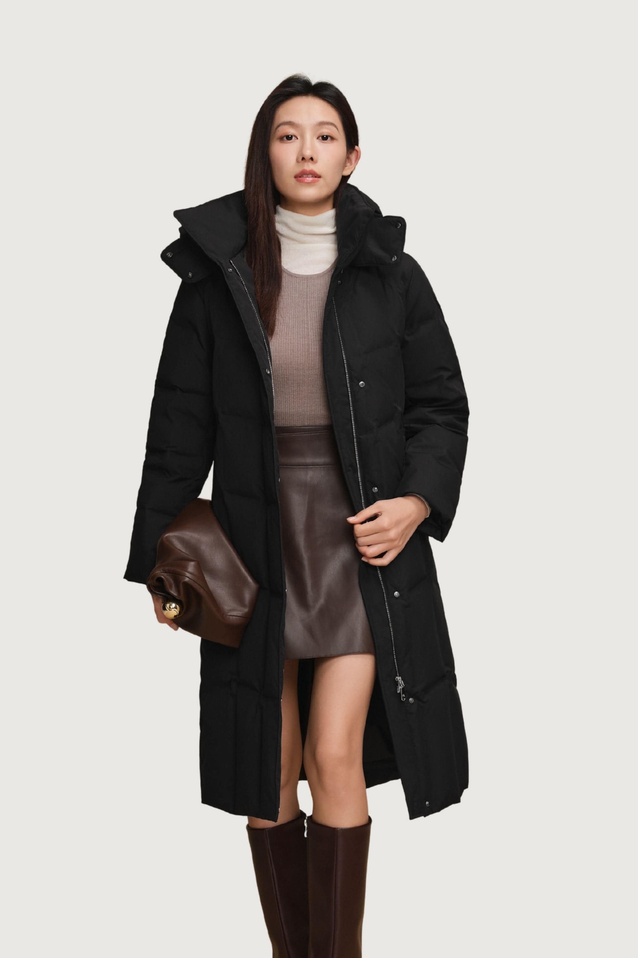 BOSIDENG 2025 Women's Long Hooded Goose Down Jacket With Belt 146 Jacket