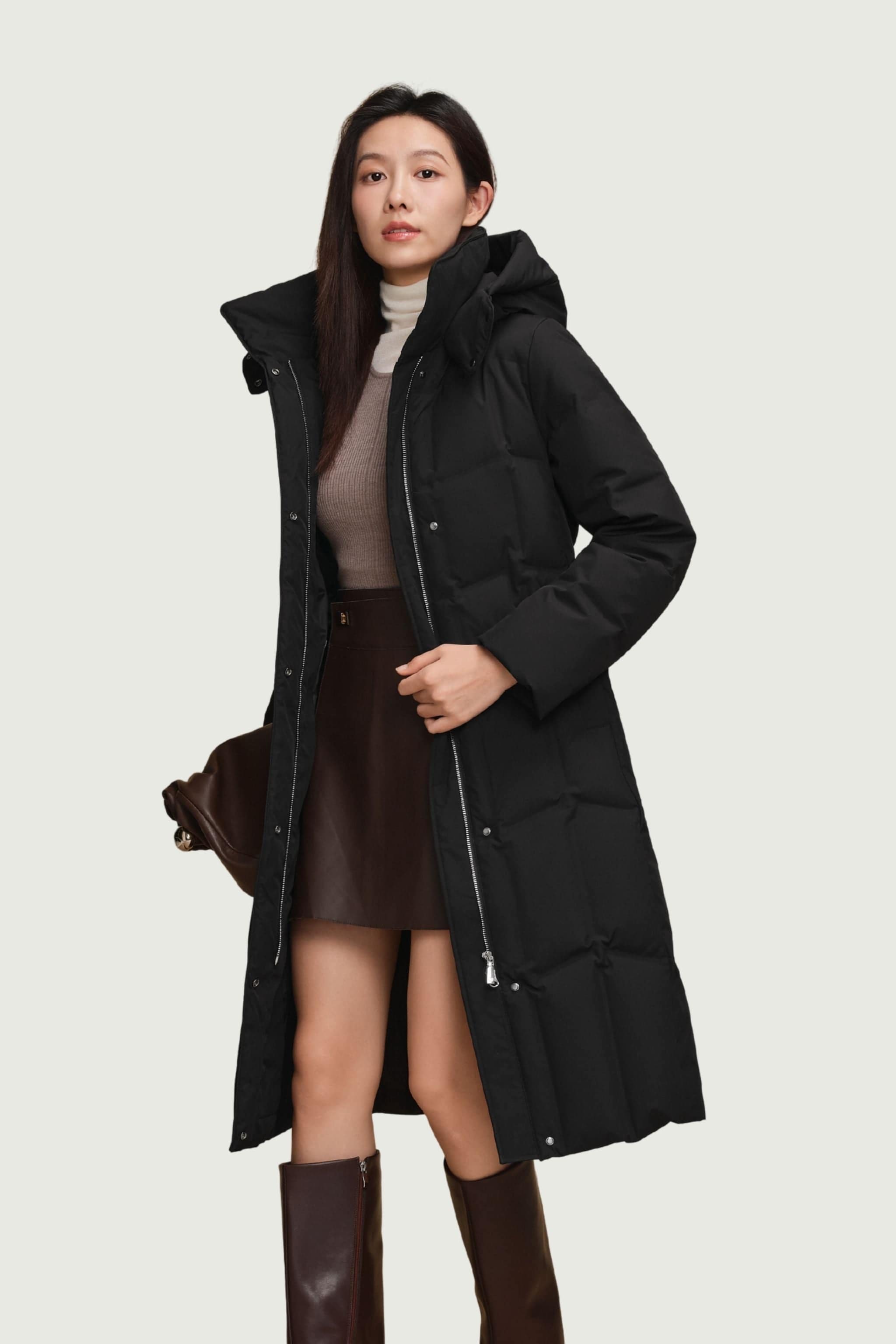 BOSIDENG 2025 Women's Long Hooded Goose Down Jacket With Belt 146 Jacket