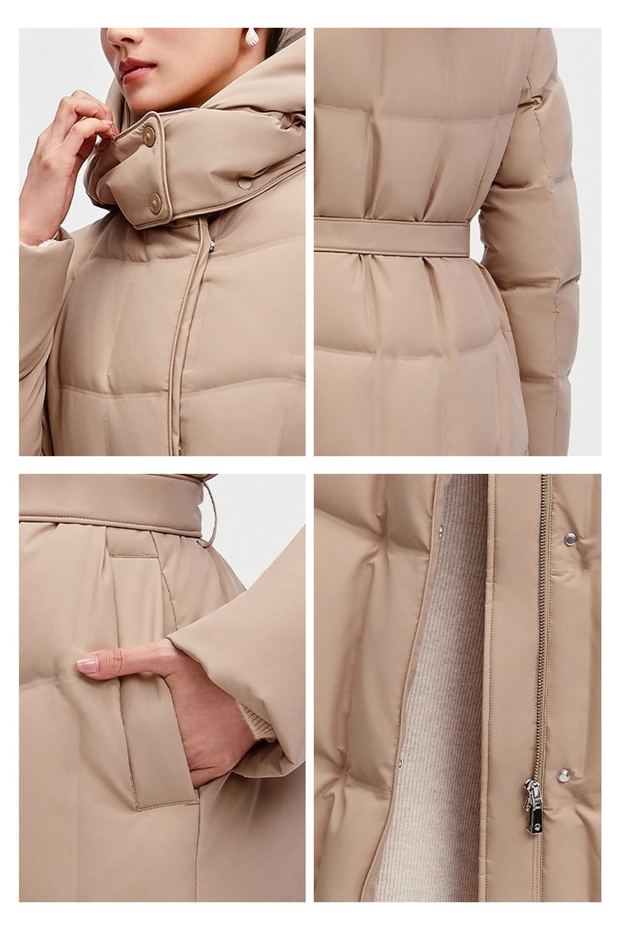 BOSIDENG 2025 Women's Long Hooded Goose Down Jacket With Belt 146 Jacket