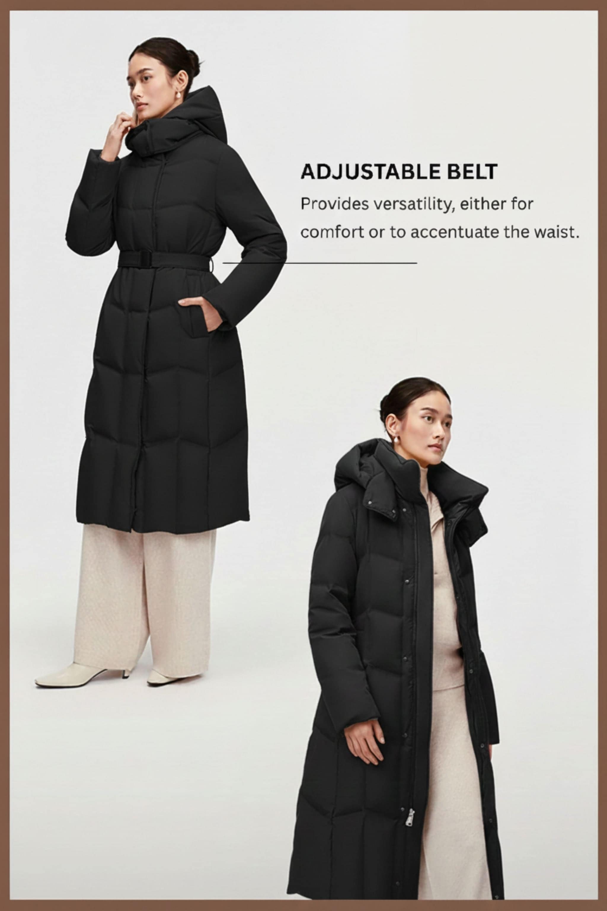 Women's Long Hooded Goose Down Jacket With Belt 146 — belted down jacket brings effortless polish to every winter moment — view 6