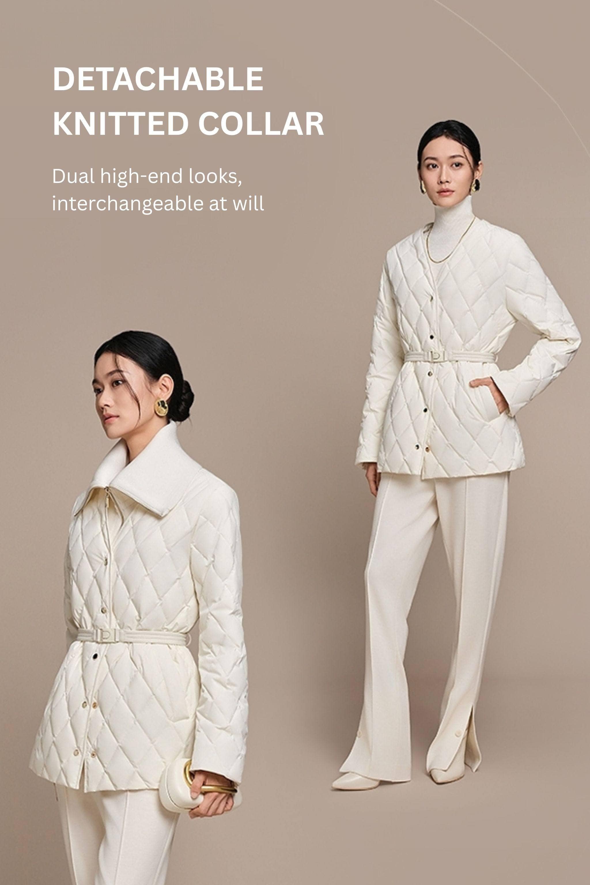 BOSIDENG 2025 Women's Mixed Media Goose Down Jacket With Belt Jacket