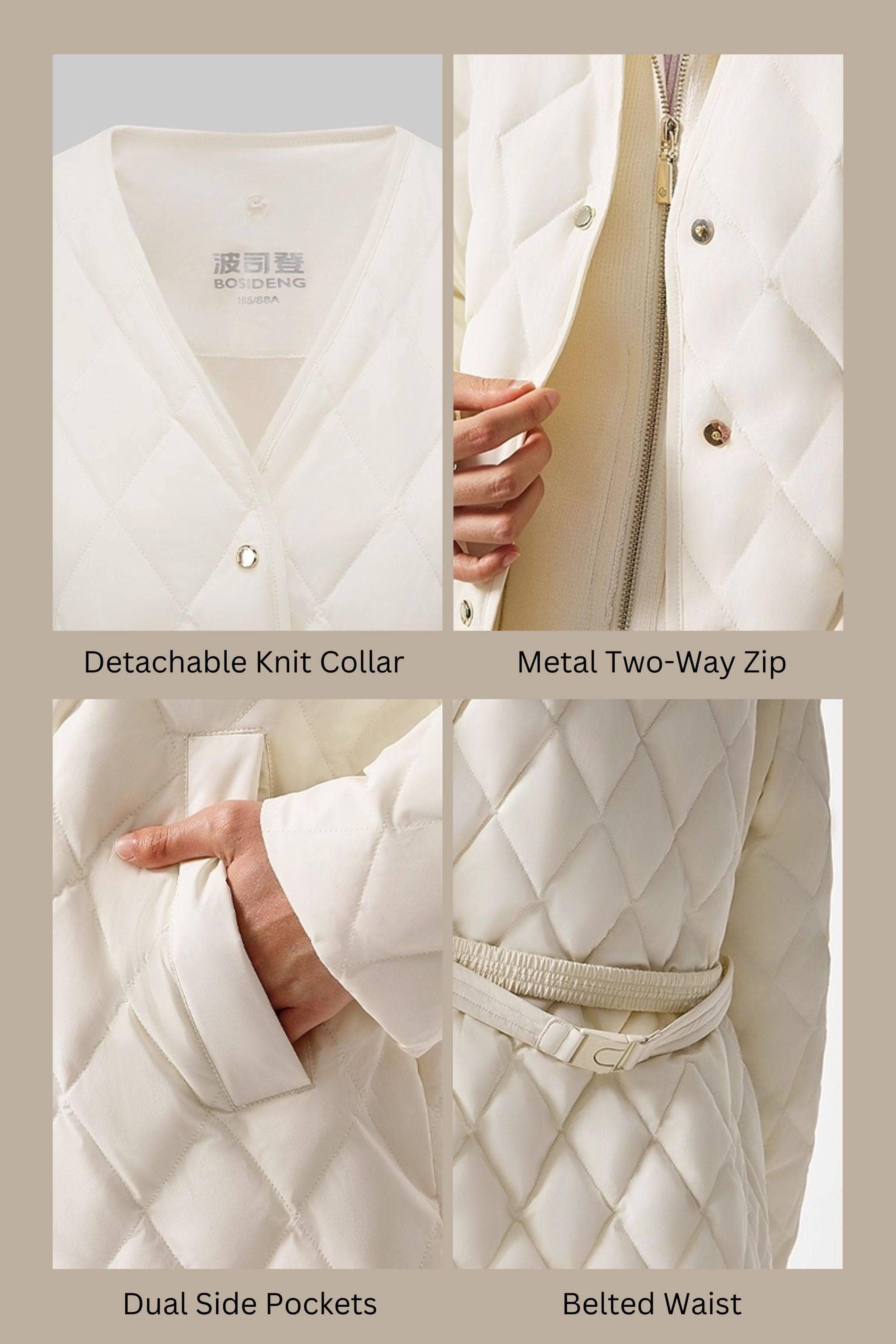 BOSIDENG 2025 Women's Mixed Media Goose Down Jacket With Belt Jacket