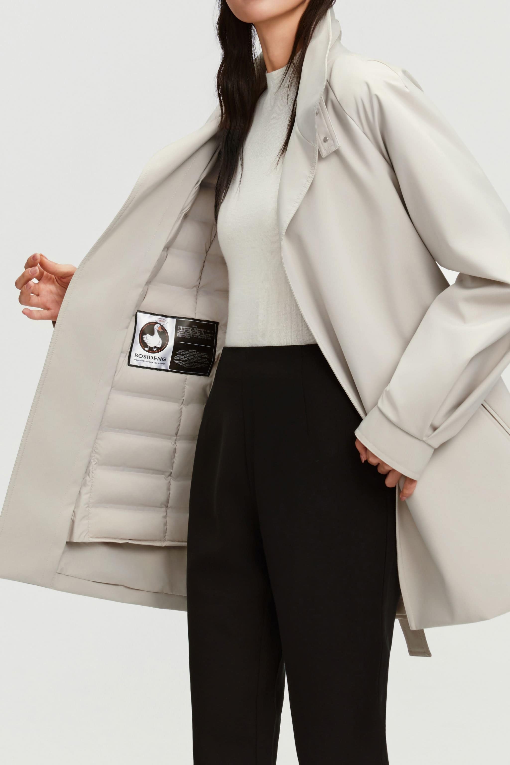 BOSIDENG 2025 Women's Short Belted Goose Down Trench 202 Jacket