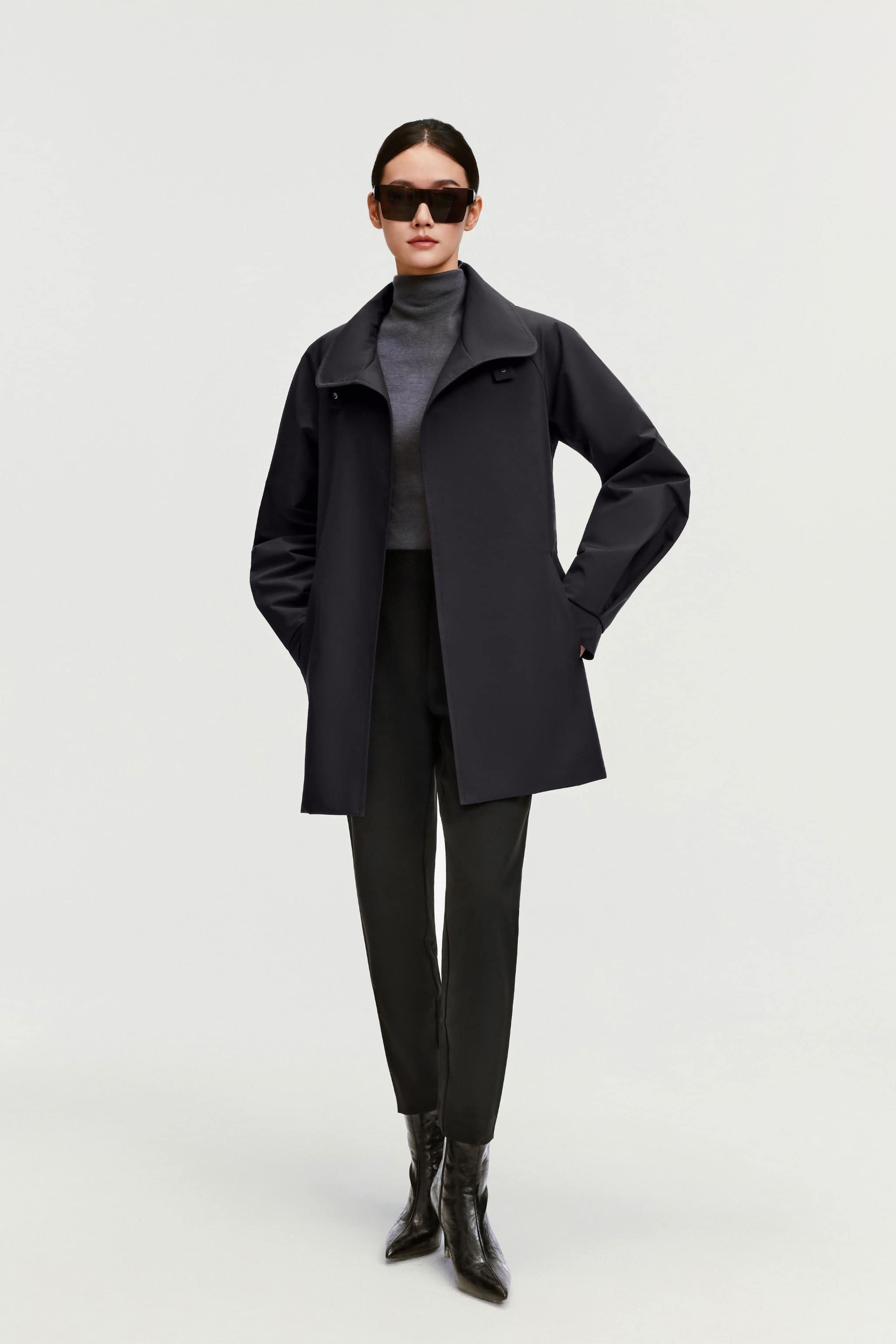 Women's Short Belted Goose Down Trench 202 — trench blends a cropped puff-sleeve silhouette with a removable inner — view 15