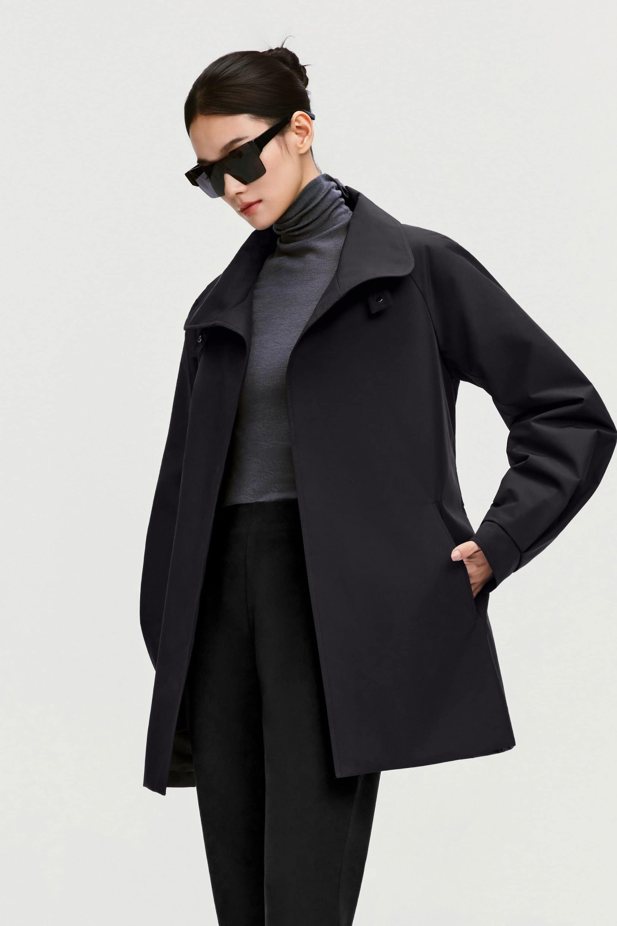 Women's Short Belted Goose Down Trench 202 — trench blends a cropped puff-sleeve silhouette with a removable inner — view 13