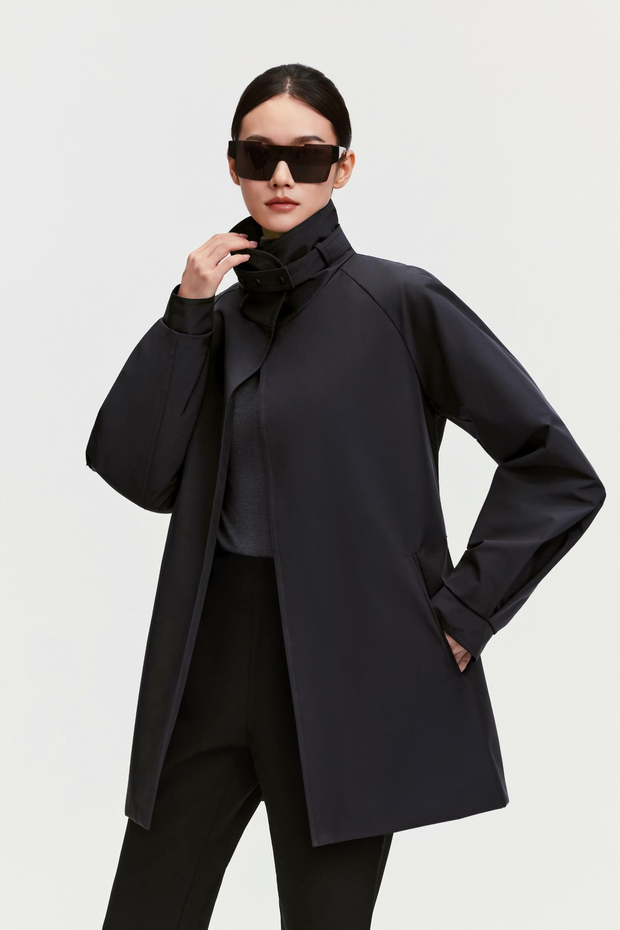 Women's Short Belted Goose Down Trench 202 — trench blends a cropped puff-sleeve silhouette with a removable inner in Black, sizes 4–16