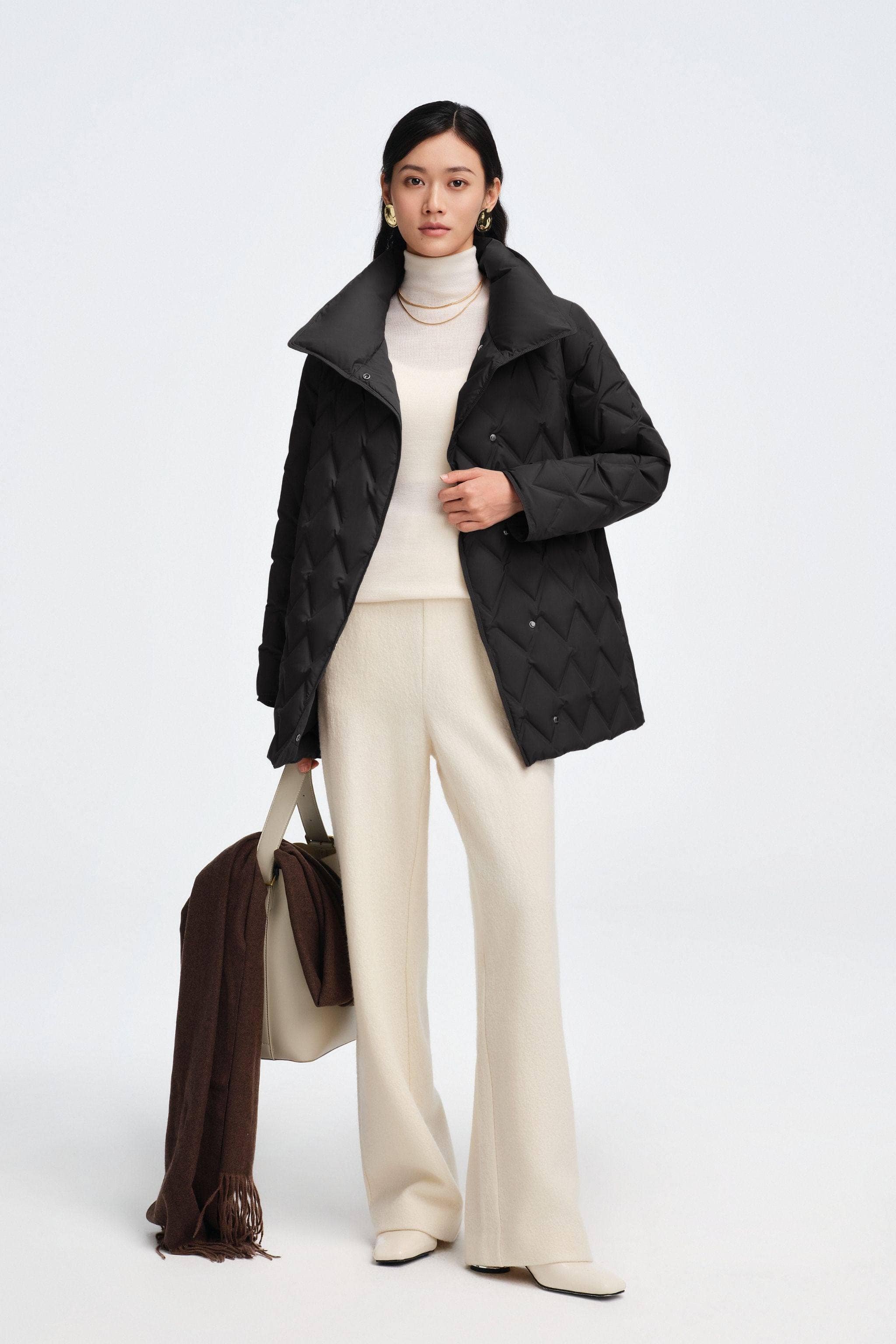 BOSIDENG 2025 Women's Waist Length Goose Down Business Jacket With Belt Jacket