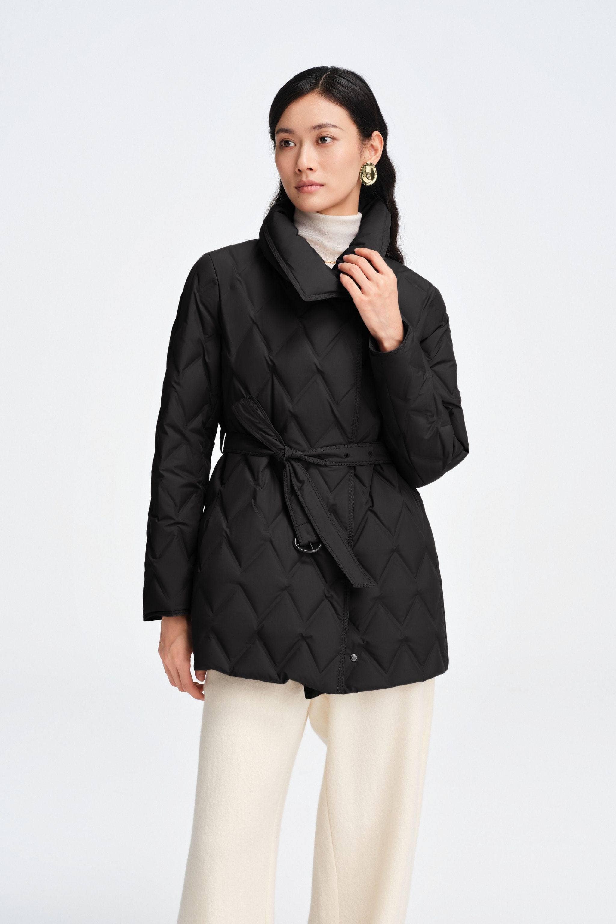 BOSIDENG 2025 Women's Waist Length Goose Down Business Jacket With Belt Jacket