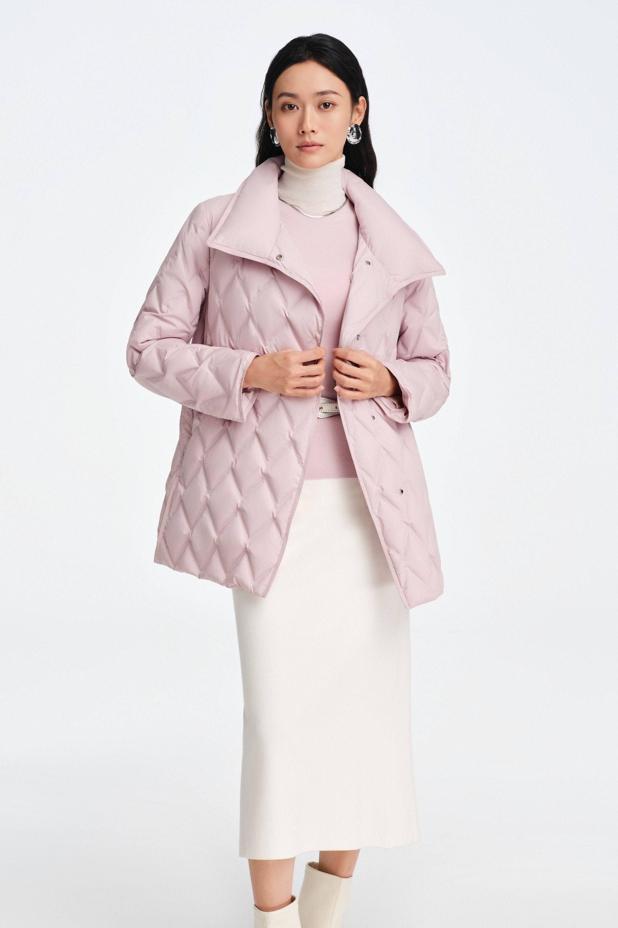 BOSIDENG 2025 Women's Waist Length Goose Down Business Jacket With Belt Jacket